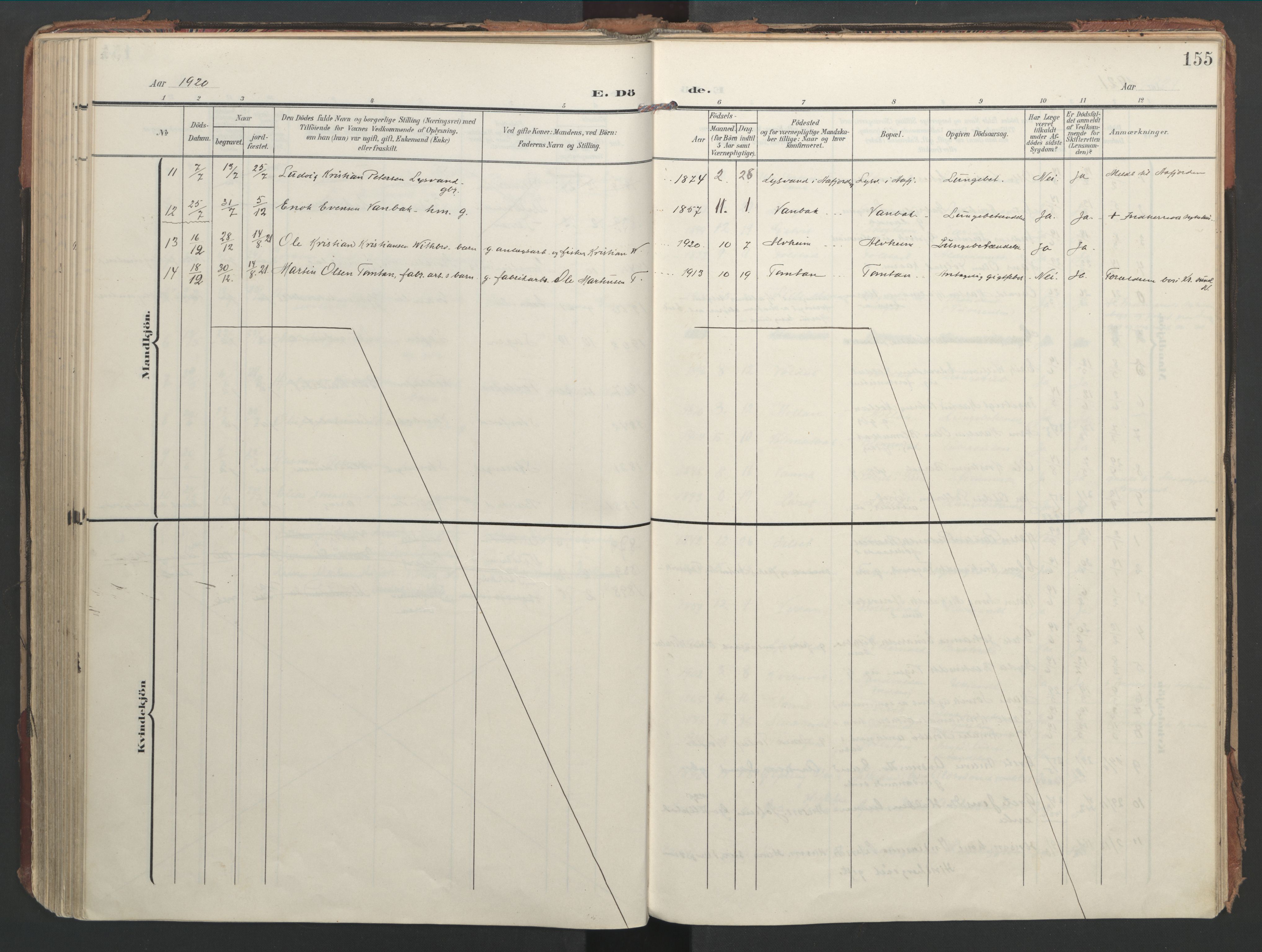 Ministerialprotokoller, klokkerbøker og fødselsregistre - Nord-Trøndelag, SAT/A-1458/744/L0421: Parish register (official) no. 744A05, 1905-1930, p. 155