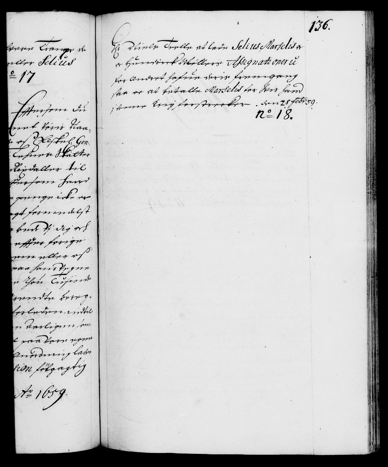 Danske Kanselli 1572-1799, AV/RA-EA-3023/F/Fc/Fca/Fcab/L0010: Norske tegnelser (mikrofilm), 1657-1660, p. 136a