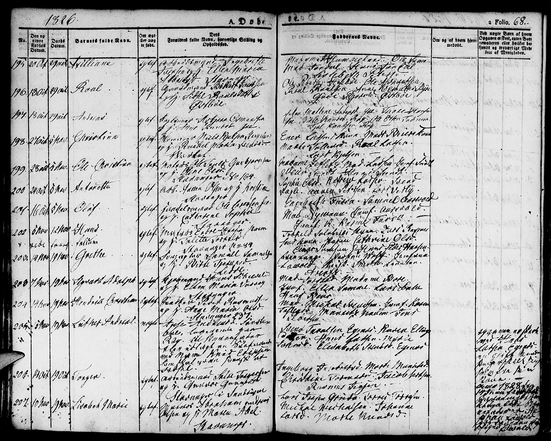 Domkirken sokneprestkontor, SAST/A-101812/001/30/30BA/L0009: Parish register (official) no. A 9, 1821-1832, p. 68