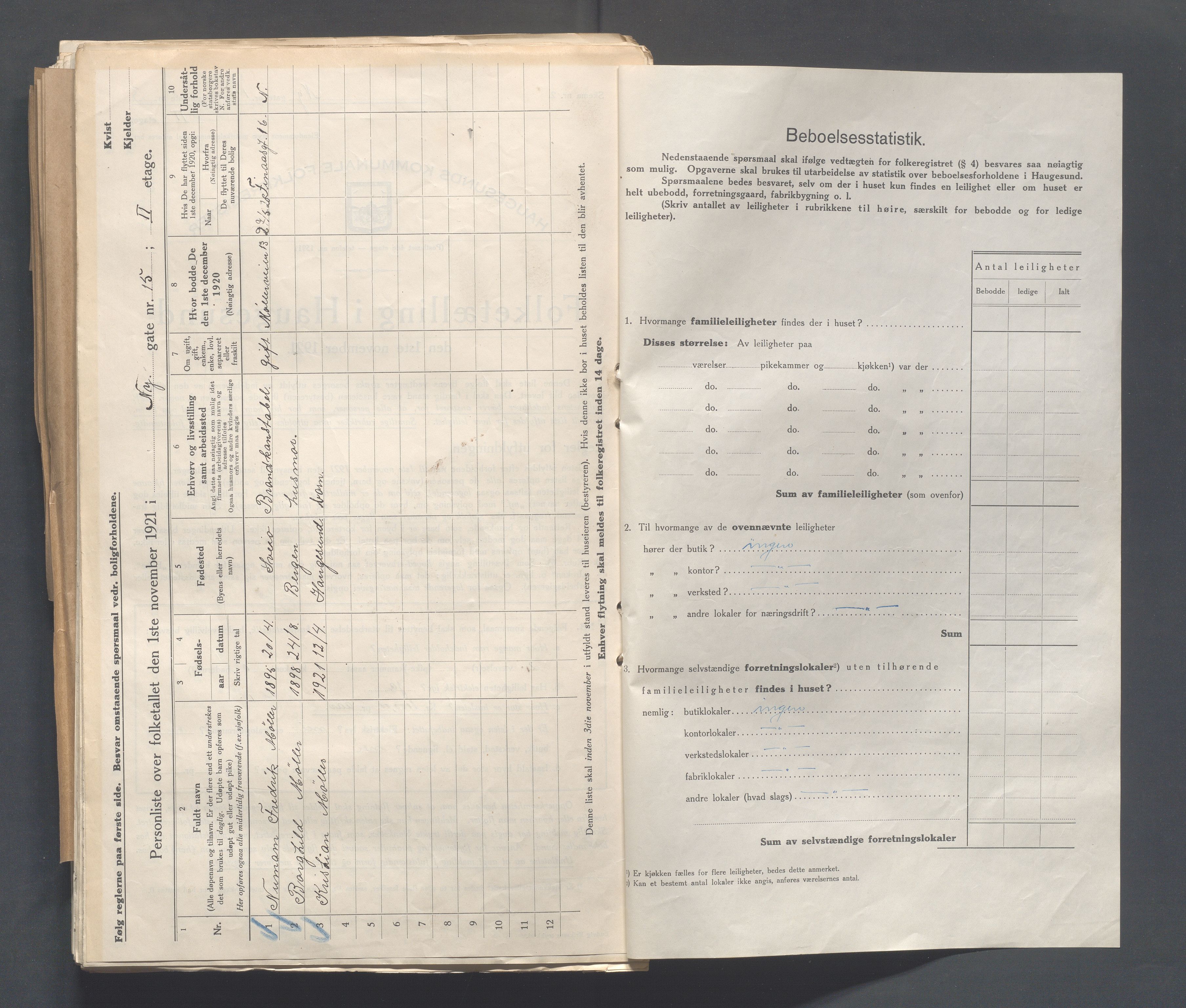 IKAR, Local census 1.11.1921 for Haugesund, 1921, p. 3199