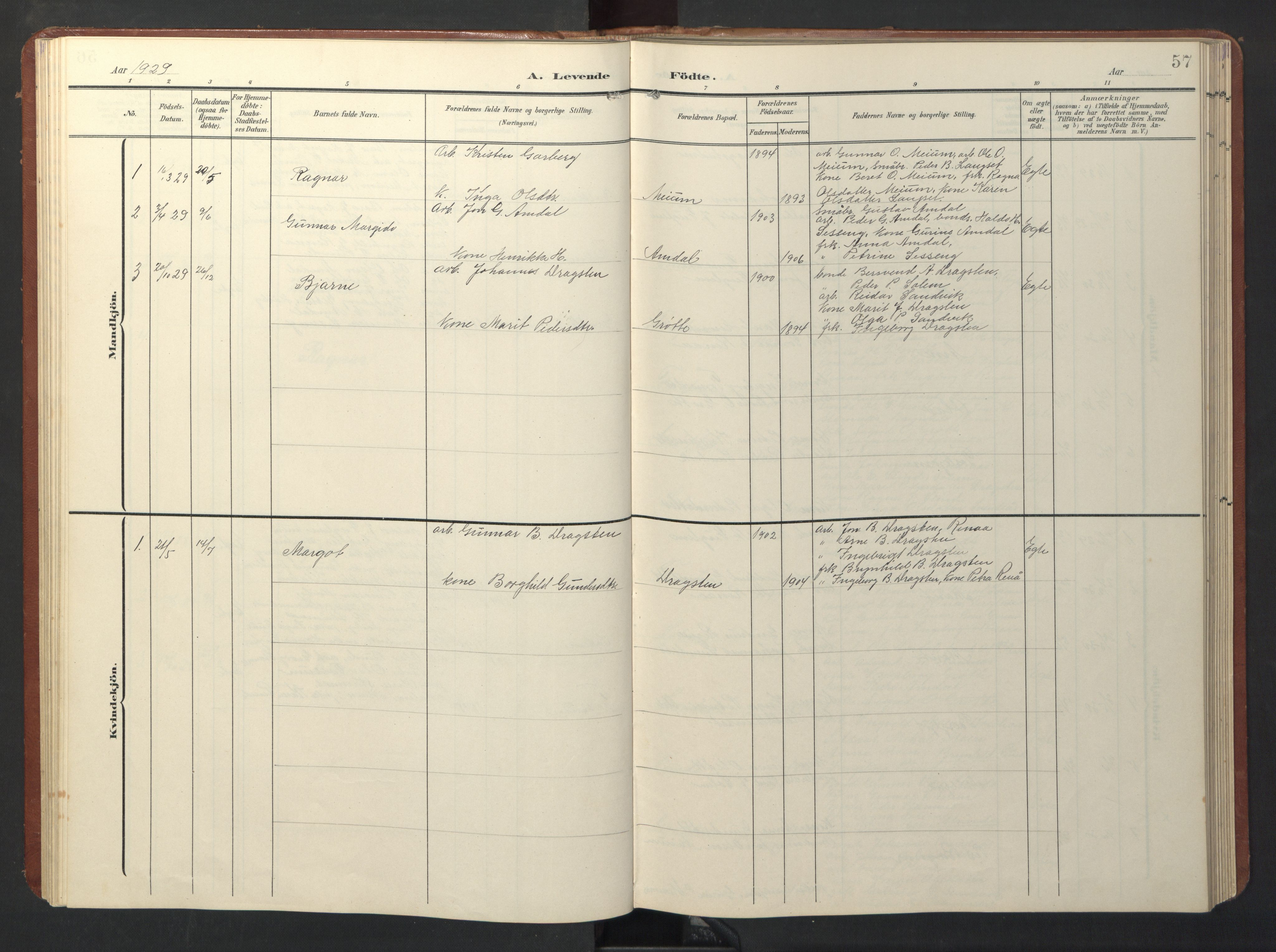 Ministerialprotokoller, klokkerbøker og fødselsregistre - Sør-Trøndelag, AV/SAT-A-1456/696/L1161: Parish register (copy) no. 696C01, 1902-1950, p. 57