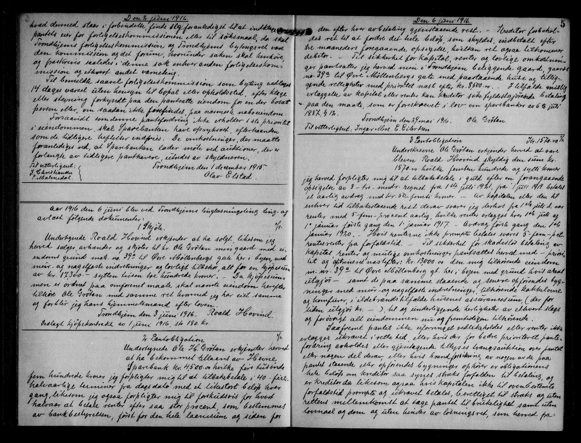 Trondheim byfogd, AV/SAT-A-0003/1/2/2C/L0057: Mortgage book no. 56, 1916-1917, p. 5