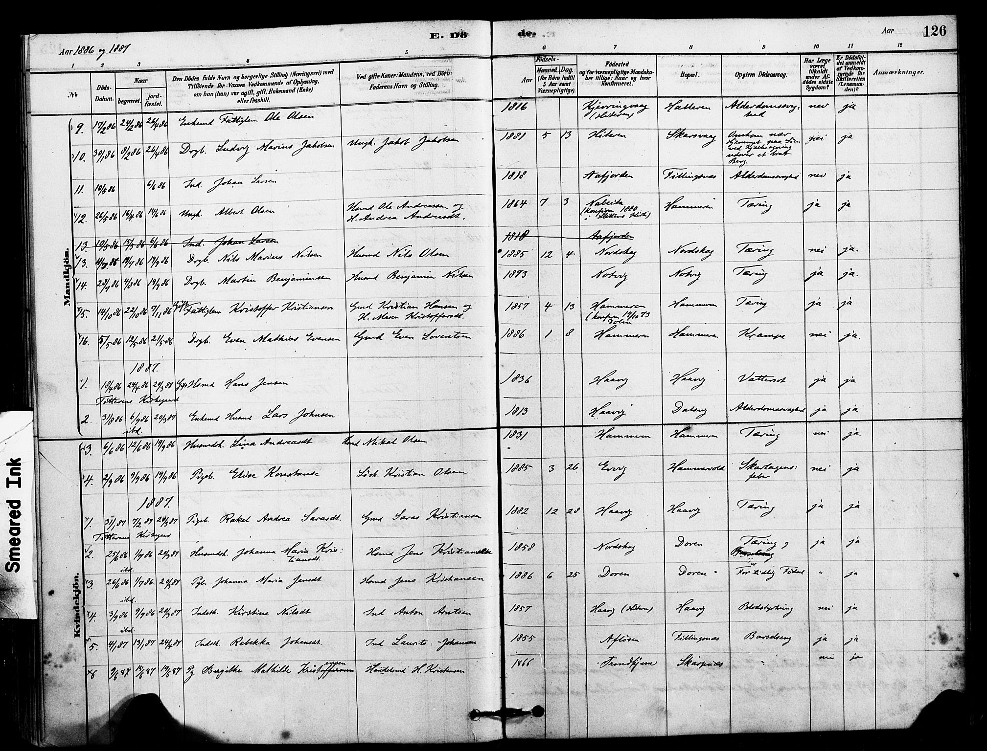 Ministerialprotokoller, klokkerbøker og fødselsregistre - Sør-Trøndelag, AV/SAT-A-1456/641/L0595: Parish register (official) no. 641A01, 1882-1897, p. 126