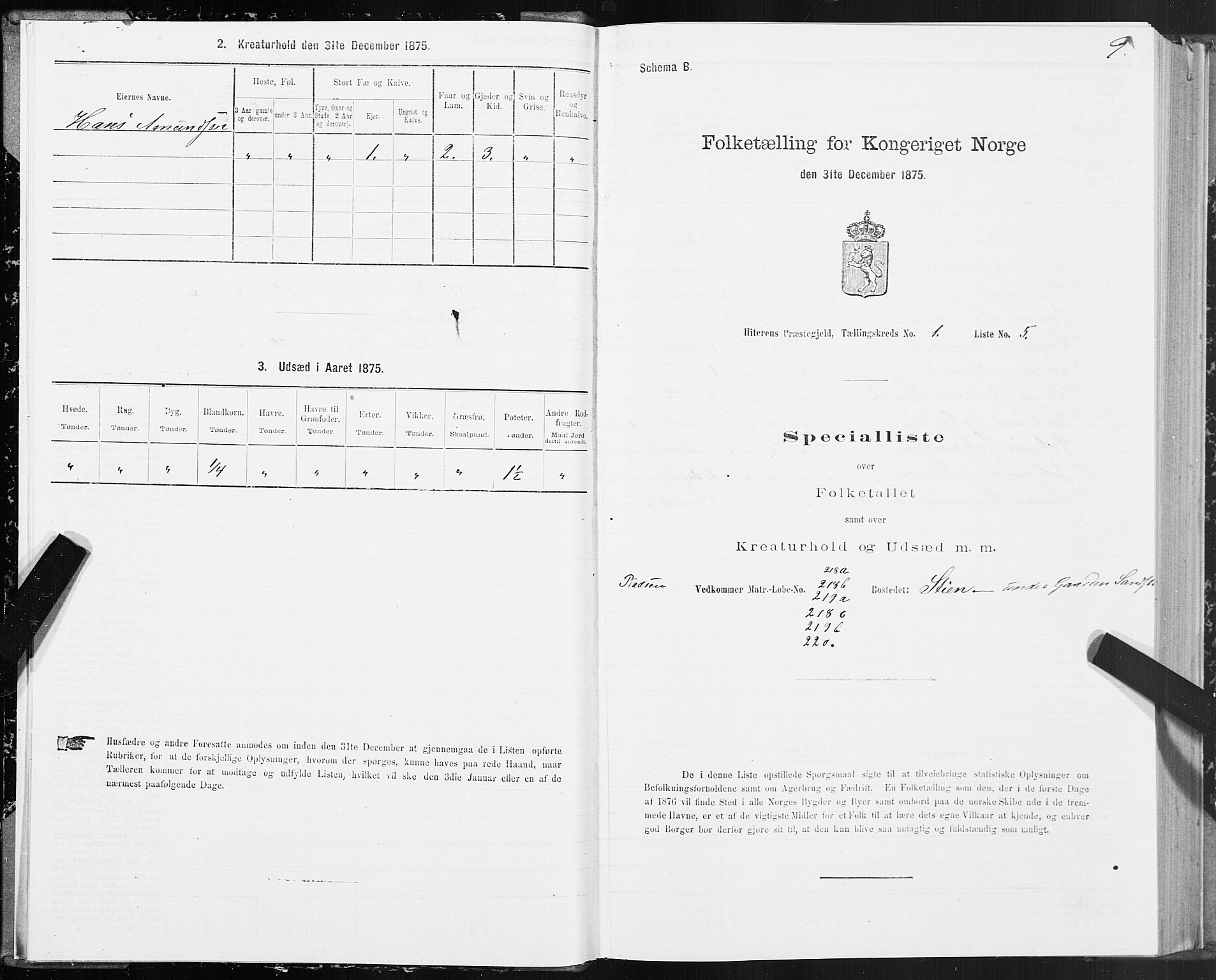 SAT, 1875 census for 1617P Hitra, 1875, p. 1009