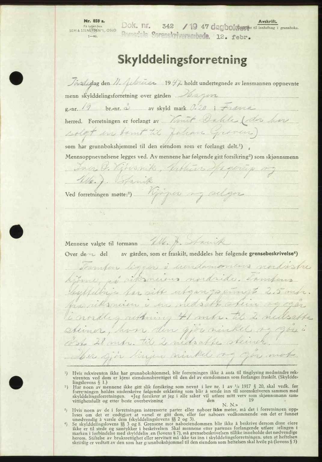 Romsdal sorenskriveri, SAT/A-4149/1/2/2C: Mortgage book no. A22, 1947-1947, Diary no: : 342/1947