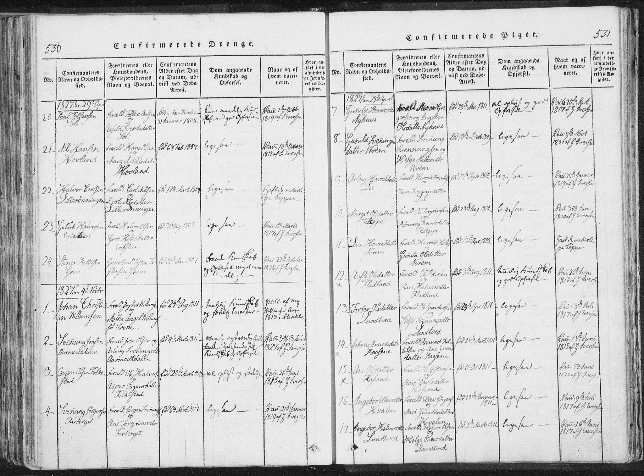 Bø kirkebøker, AV/SAKO-A-257/F/Fa/L0006: Parish register (official) no. 6, 1815-1831, p. 530-531