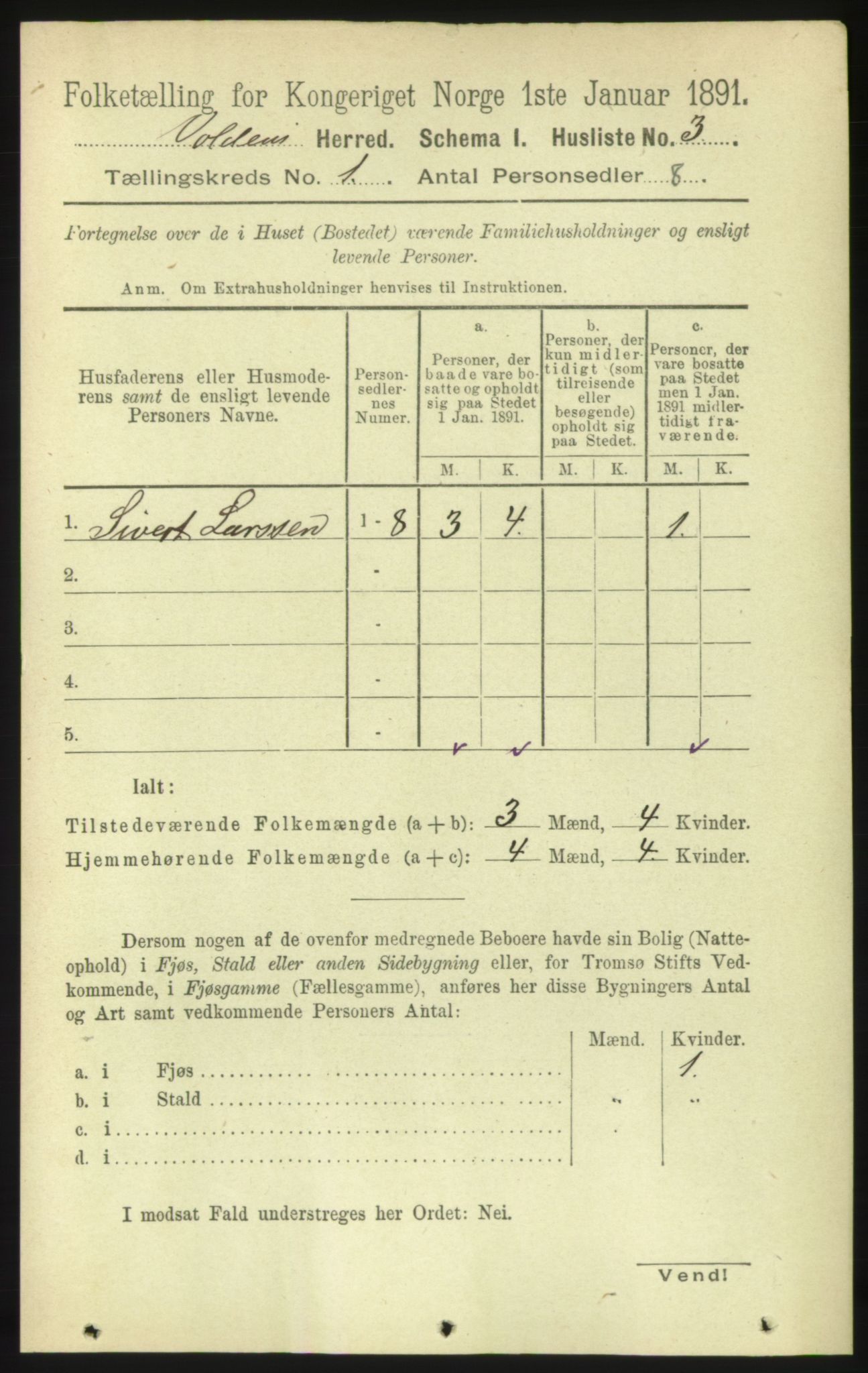 RA, 1891 census for 1519 Volda, 1891, p. 29