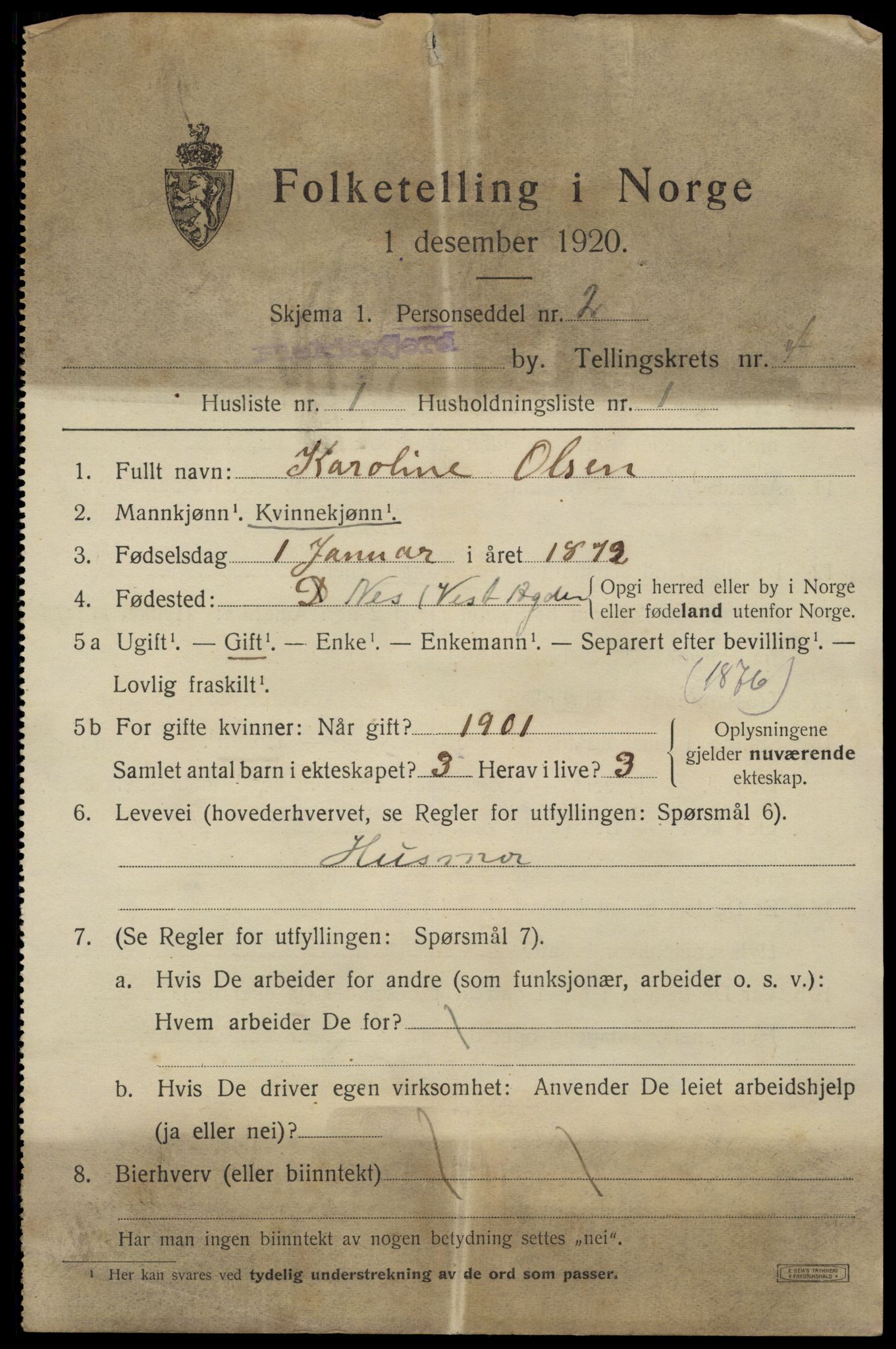 SAK, 1920 census for Flekkefjord, 1920, p. 4438