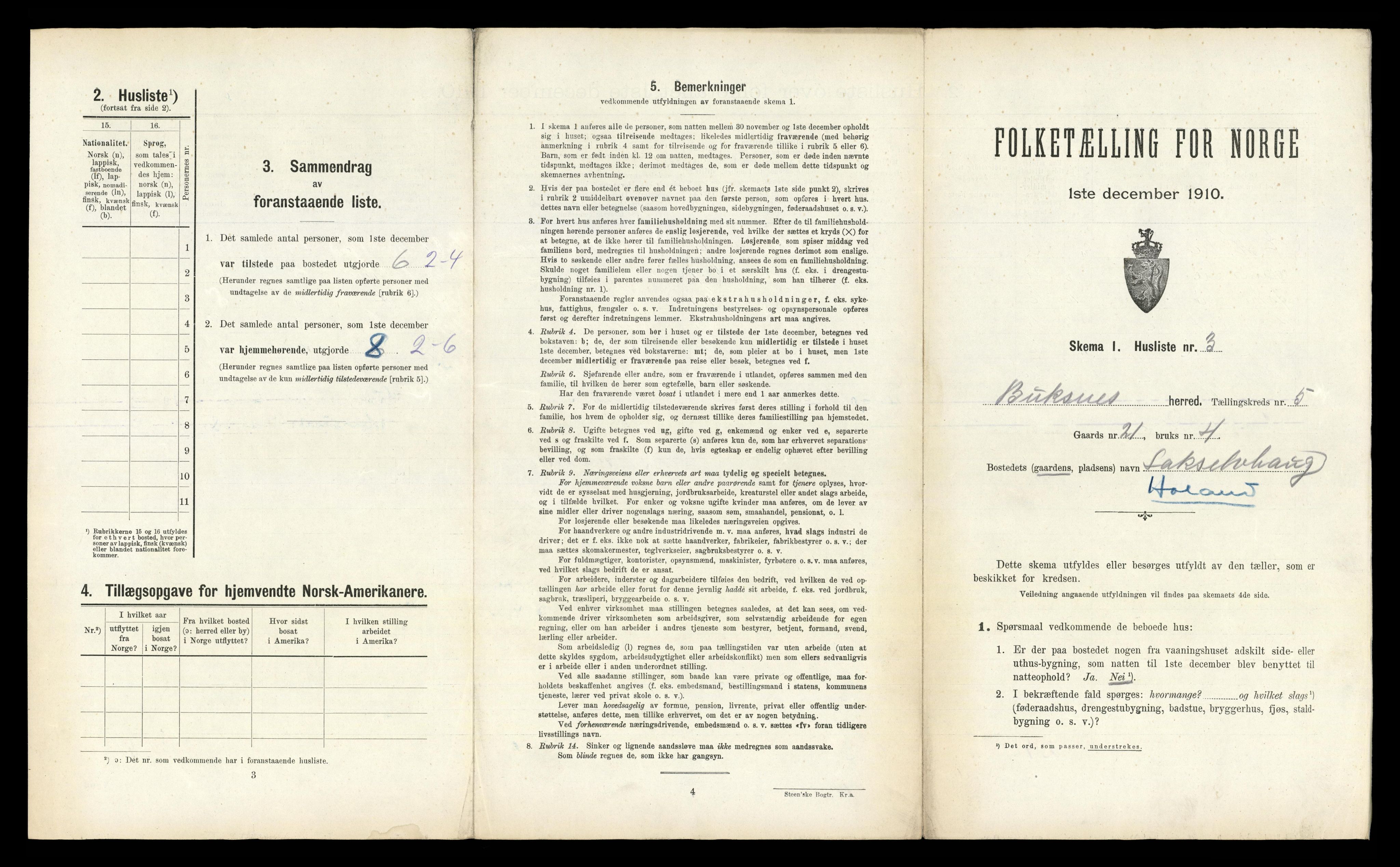 RA, 1910 census for Buksnes, 1910, p. 646