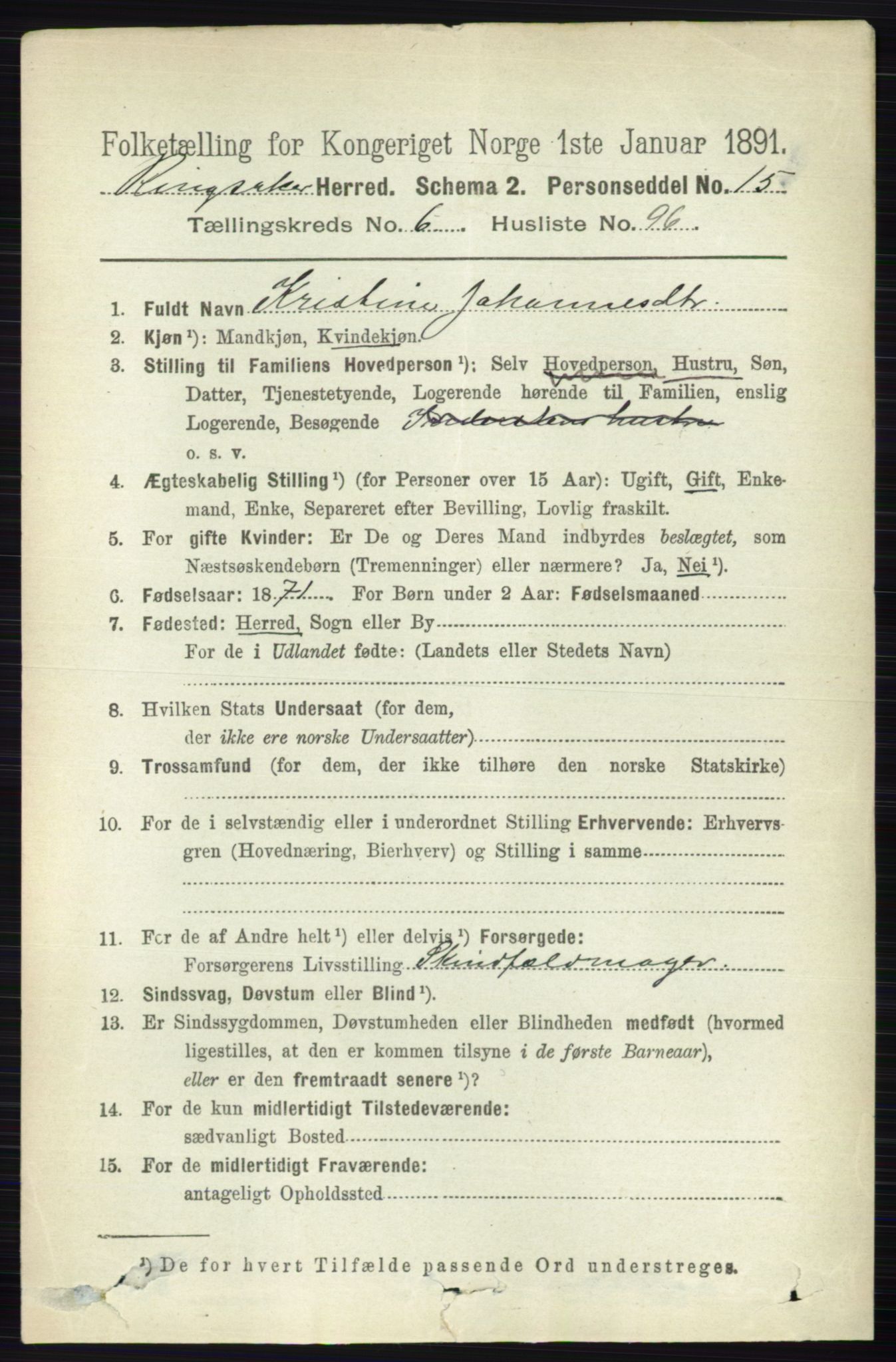 RA, 1891 census for 0412 Ringsaker, 1891, p. 3788