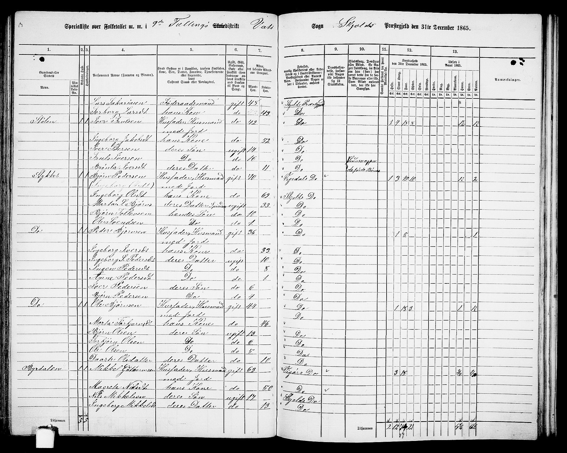 RA, 1865 census for Skjold, 1865, p. 127