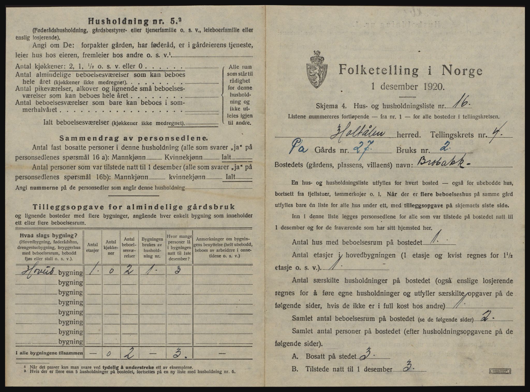 SAT, 1920 census for Haltdalen, 1920, p. 358