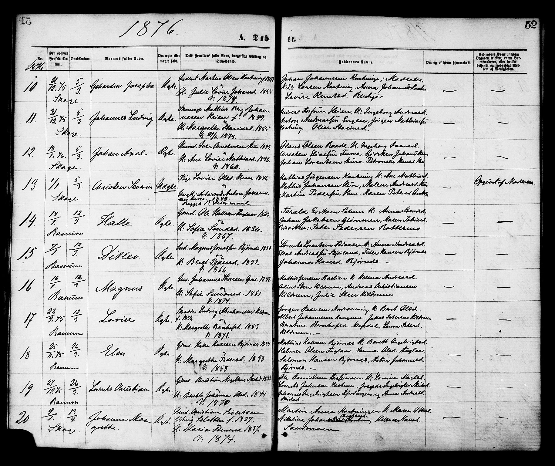 Ministerialprotokoller, klokkerbøker og fødselsregistre - Nord-Trøndelag, AV/SAT-A-1458/764/L0554: Parish register (official) no. 764A09, 1867-1880, p. 52