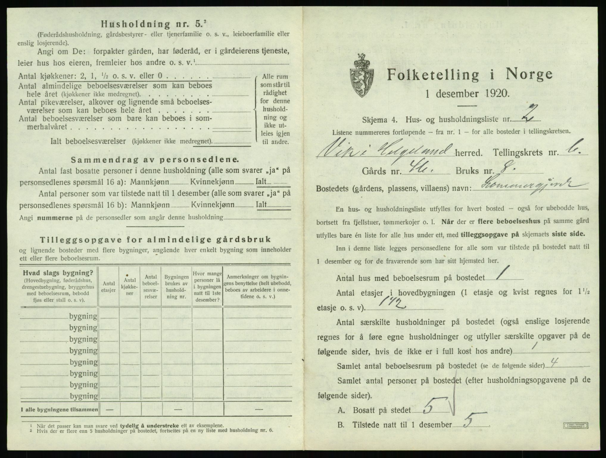 SAT, 1920 census for Vik, 1920, p. 459