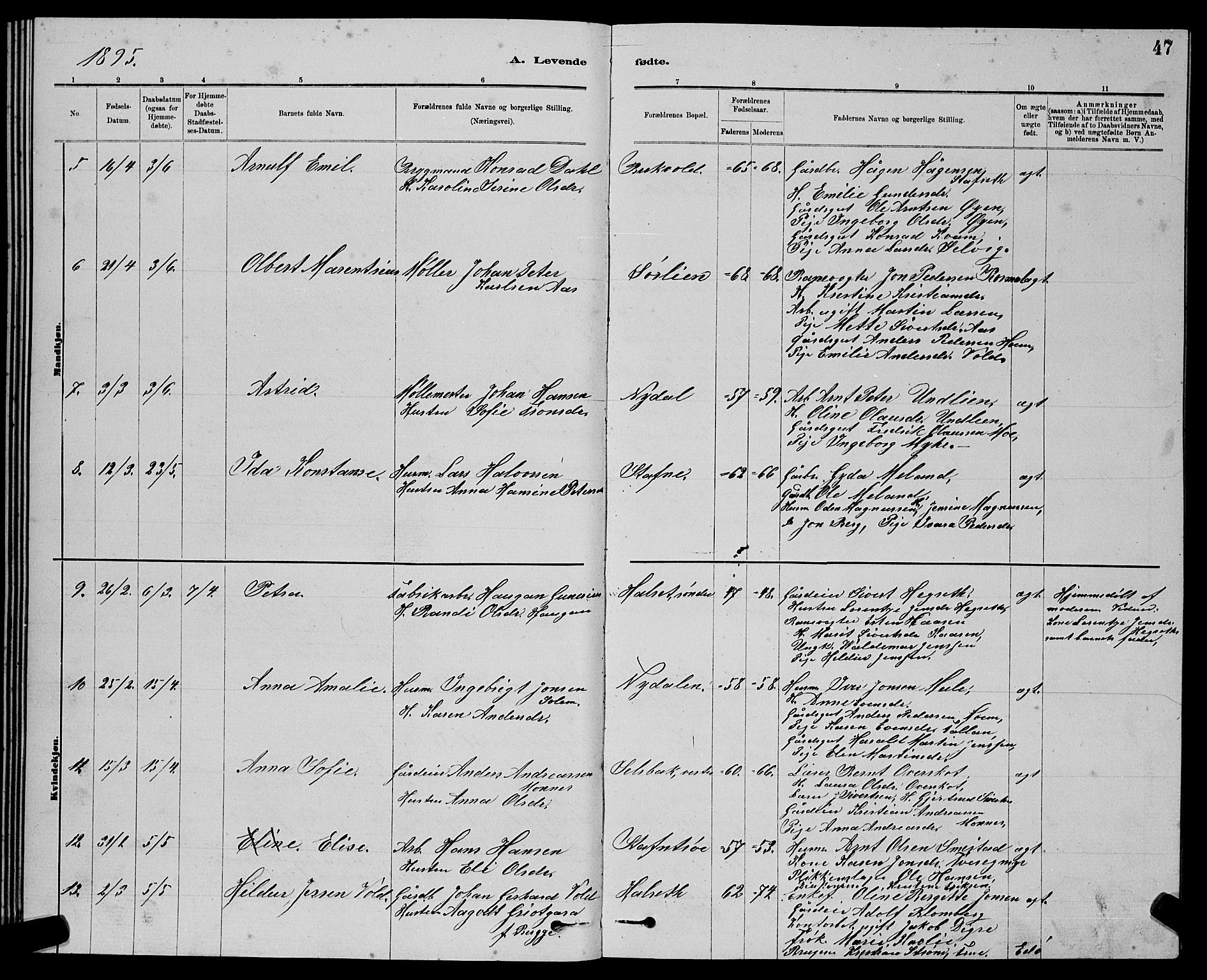 Ministerialprotokoller, klokkerbøker og fødselsregistre - Sør-Trøndelag, SAT/A-1456/611/L0354: Parish register (copy) no. 611C02, 1881-1896, p. 47