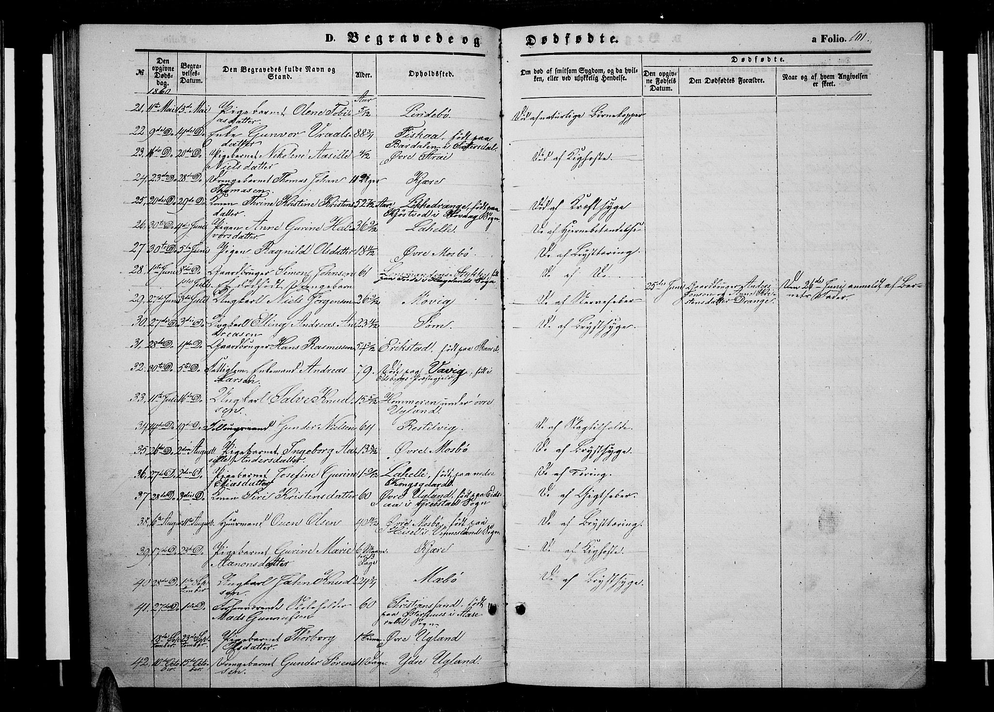 Oddernes sokneprestkontor, AV/SAK-1111-0033/F/Fb/Fba/L0006: Parish register (copy) no. B 6 /1, 1860-1869, p. 101