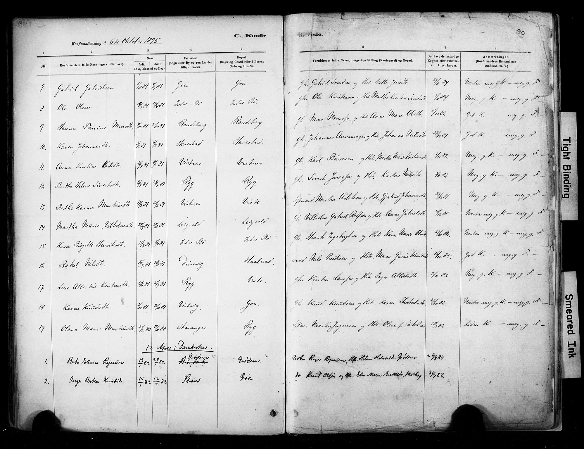 Hetland sokneprestkontor, AV/SAST-A-101826/30/30BA/L0009: Parish register (official) no. A 9, 1882-1918, p. 190