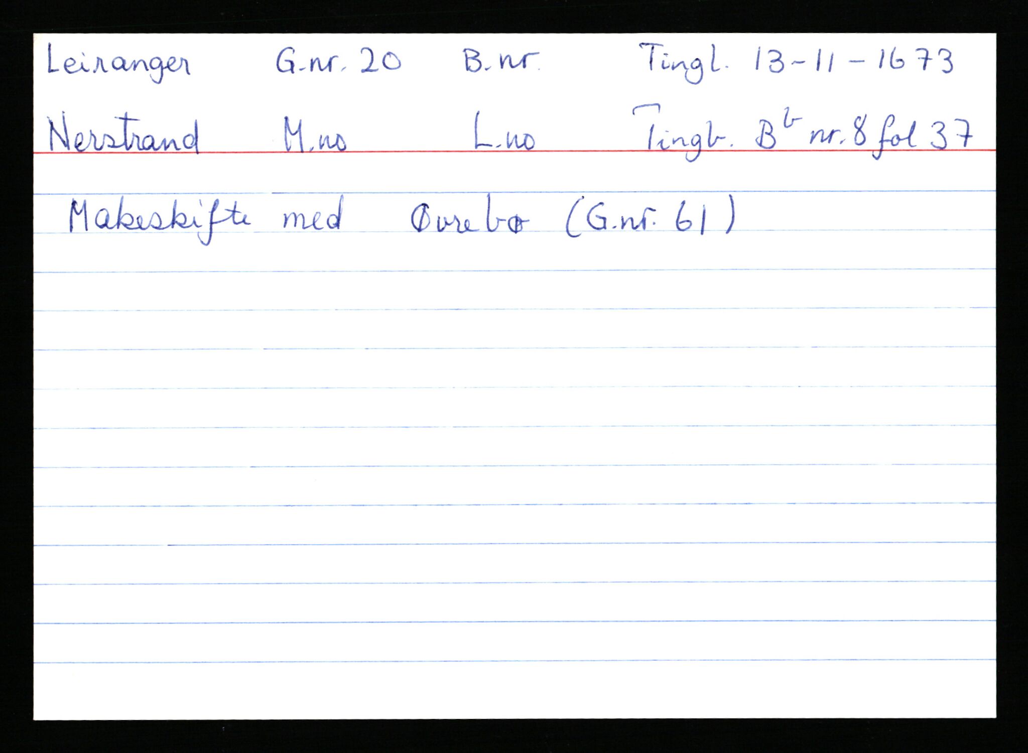 Statsarkivet i Stavanger, AV/SAST-A-101971/03/Y/Ym/L0035: Åstedskort sortert etter gårdsnavn: Leiranger - Lindanger, 1600-1950, p. 16