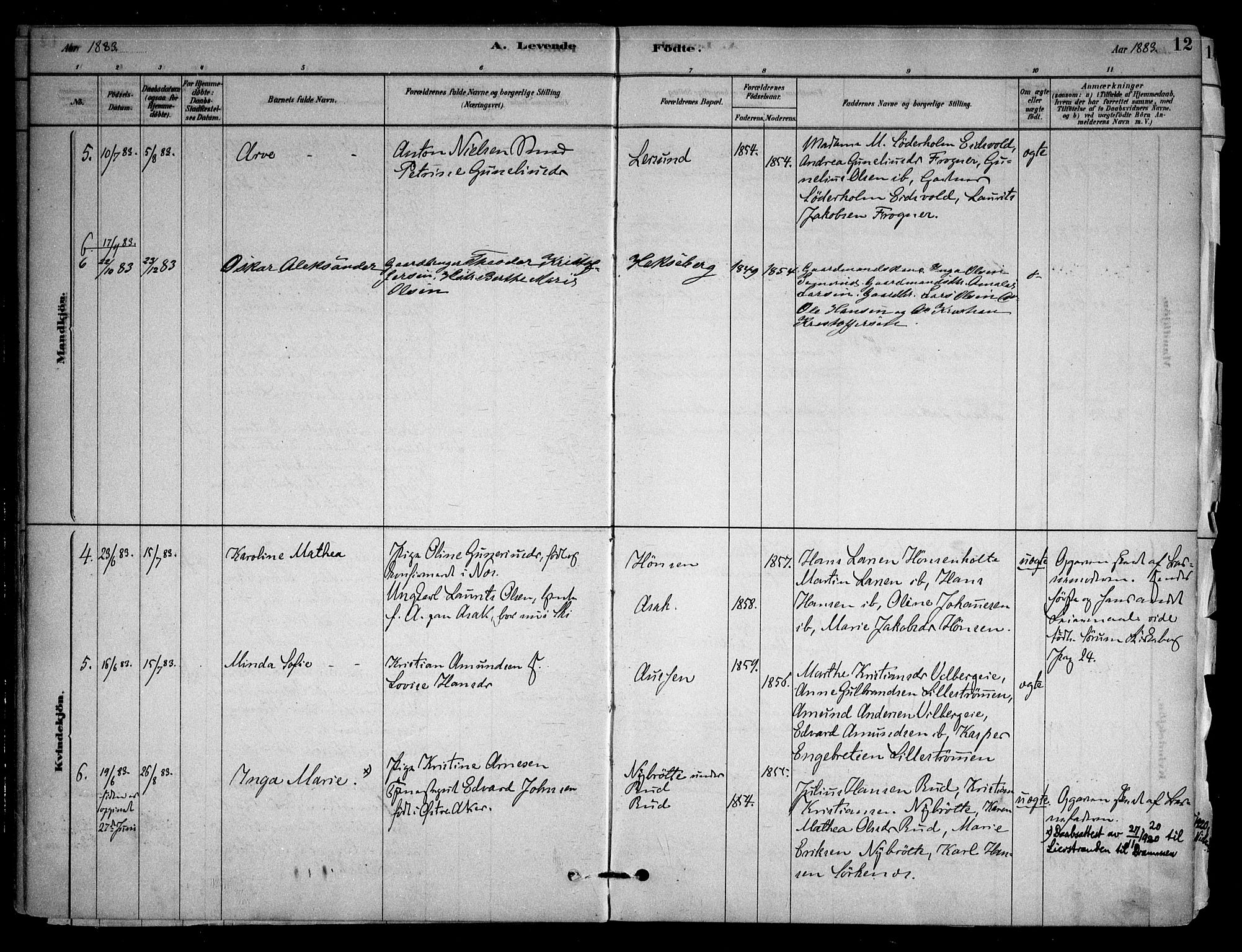 Sørum prestekontor Kirkebøker, SAO/A-10303/F/Fb/L0001: Parish register (official) no. II 1, 1878-1915, p. 12