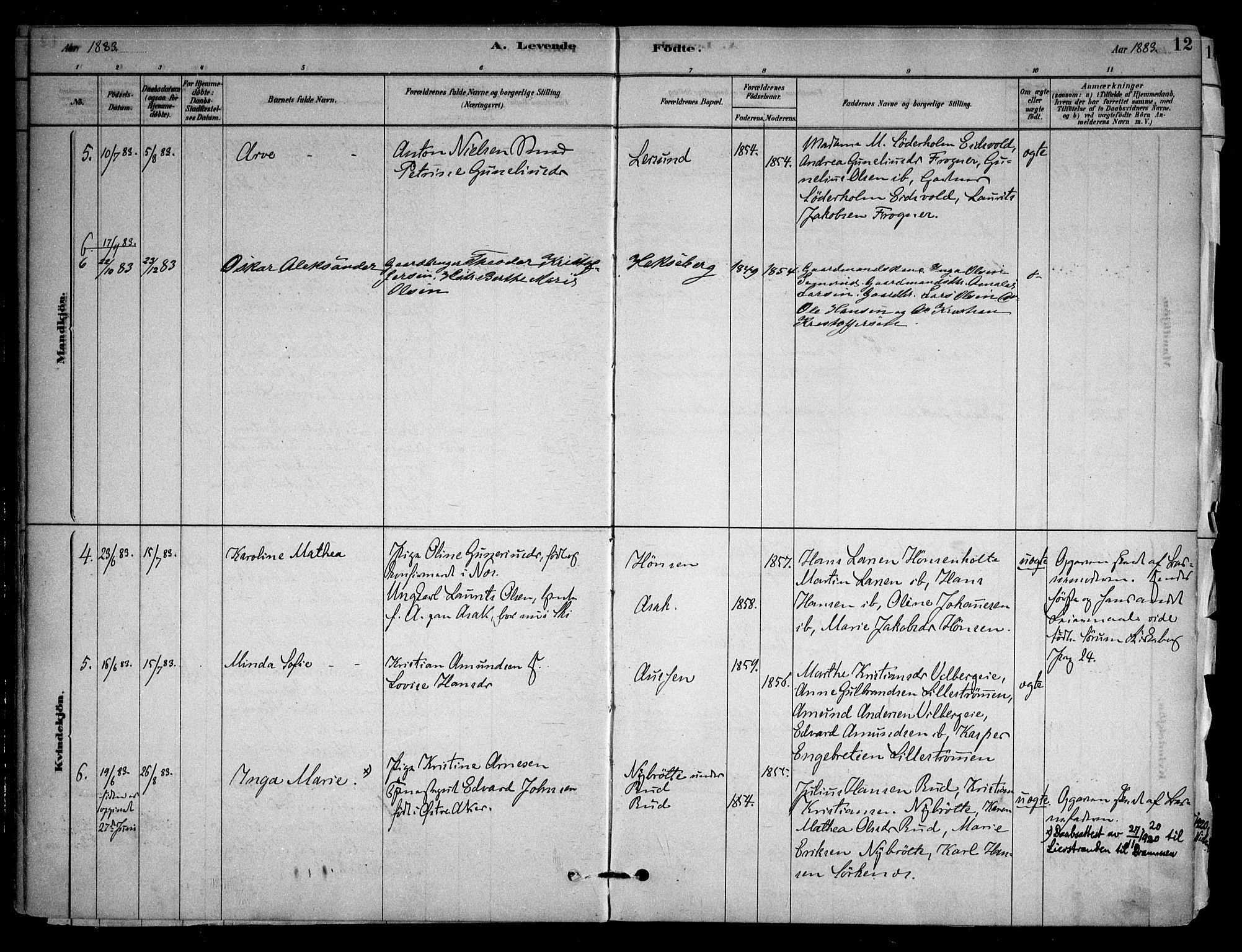 Sørum prestekontor Kirkebøker, AV/SAO-A-10303/F/Fb/L0001: Parish register (official) no. II 1, 1878-1915, p. 12