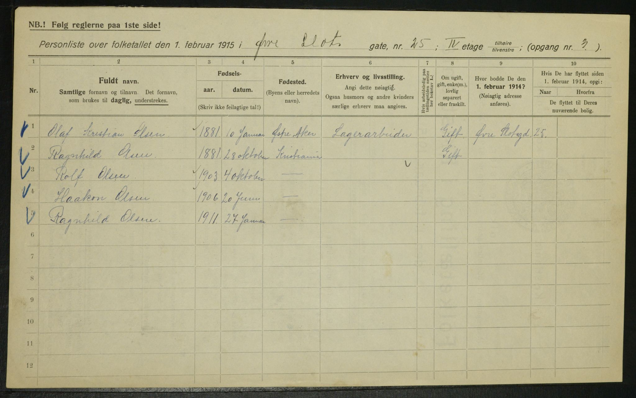 OBA, Municipal Census 1915 for Kristiania, 1915, p. 130595