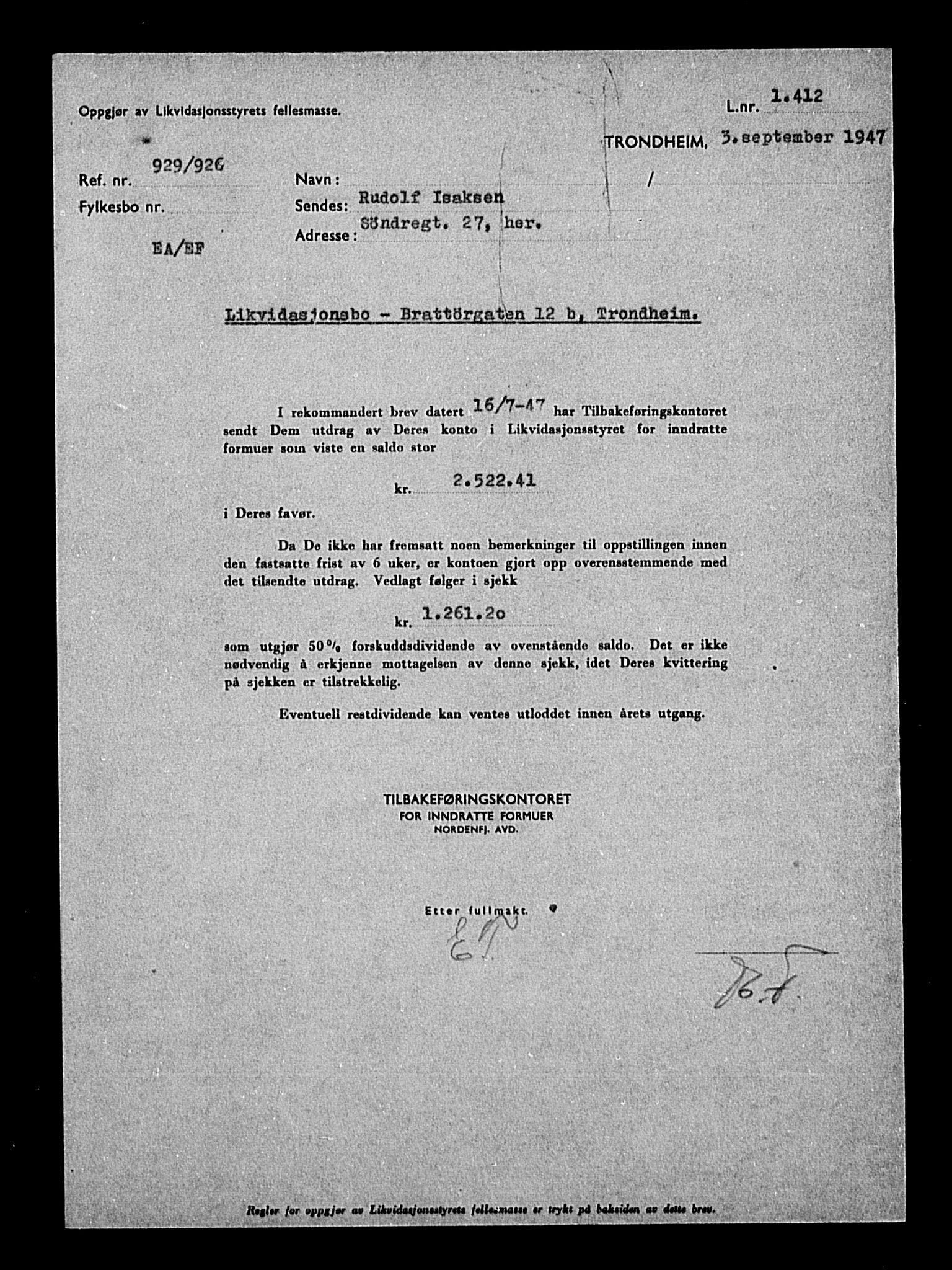 Justisdepartementet, Tilbakeføringskontoret for inndratte formuer, AV/RA-S-1564/H/Hc/Hca/L0893: --, 1945-1947, p. 49