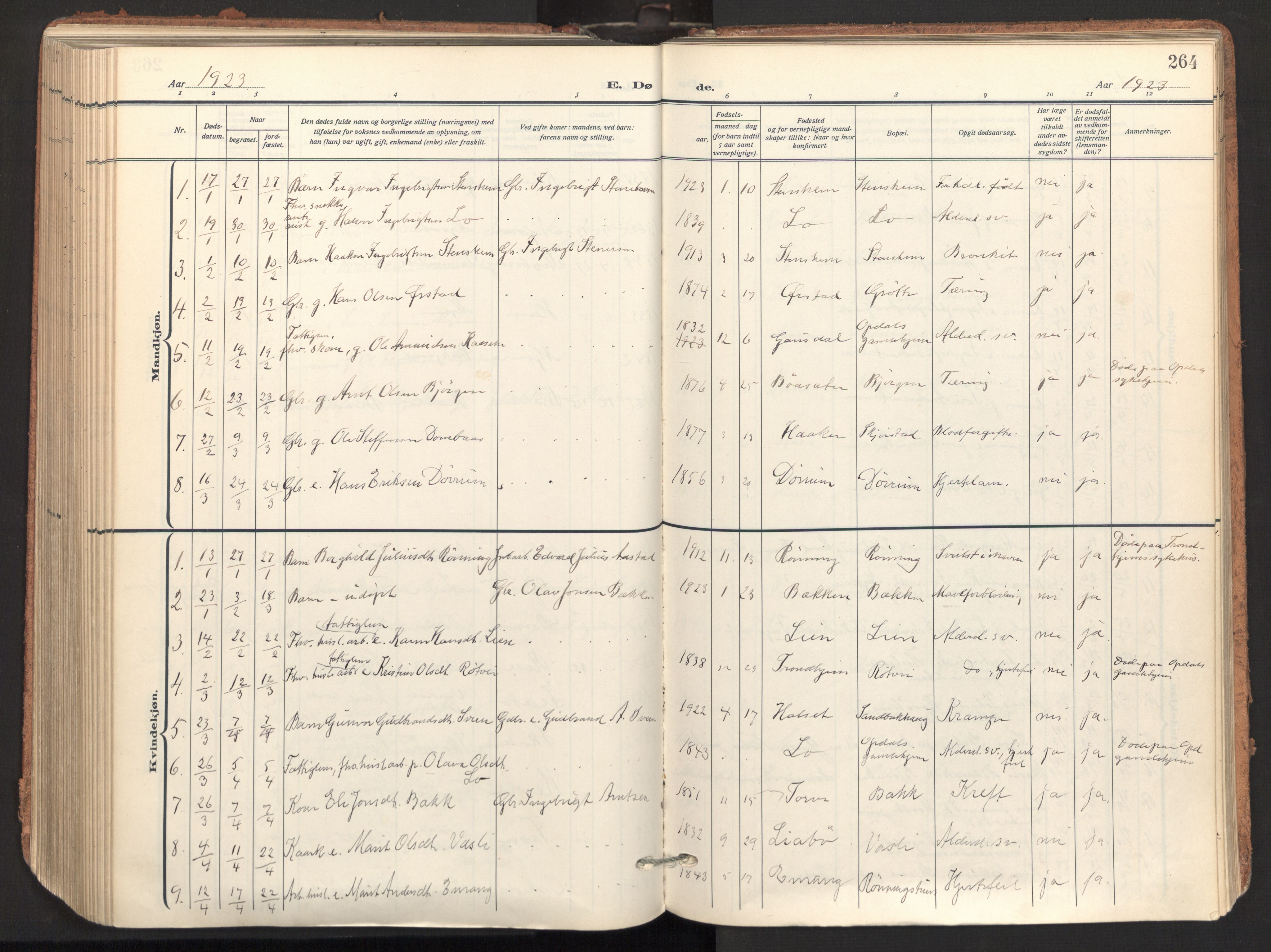 Ministerialprotokoller, klokkerbøker og fødselsregistre - Sør-Trøndelag, SAT/A-1456/678/L0909: Parish register (official) no. 678A17, 1912-1930, p. 264