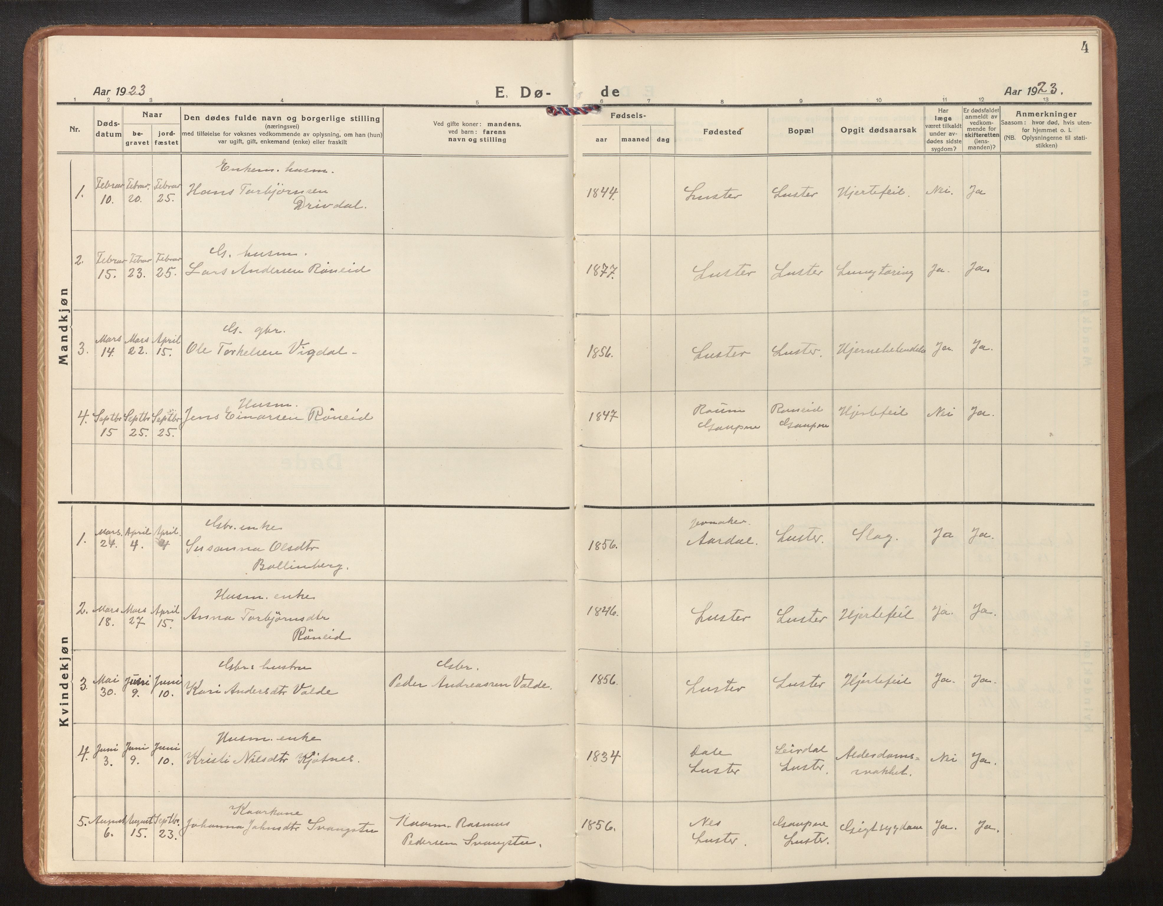 Jostedal sokneprestembete, AV/SAB-A-80601/H/Haa/Haad/L0002: Parish register (official) no. D 2, 1923-2007, p. 4