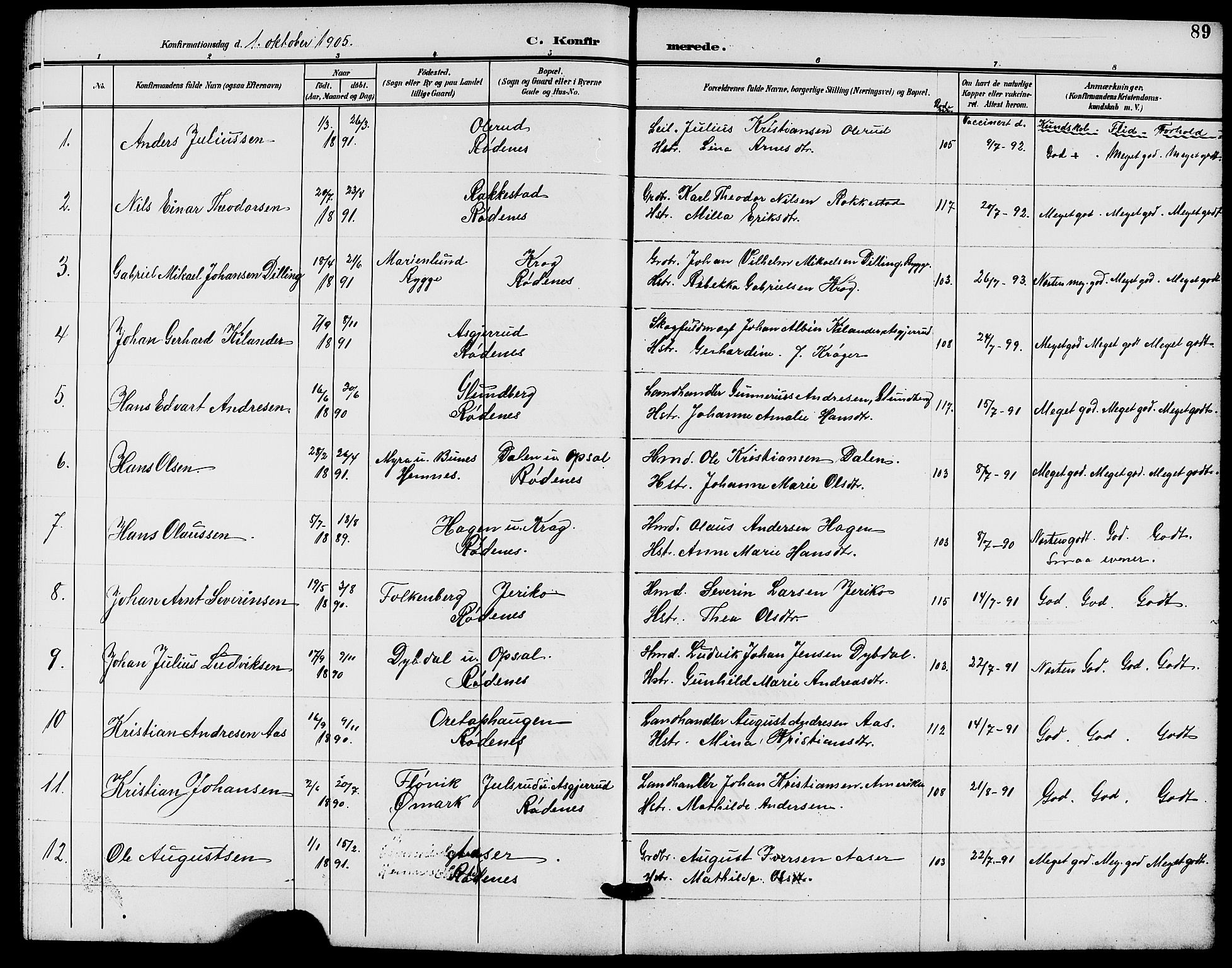 Rødenes prestekontor Kirkebøker, SAO/A-2005/G/Ga/L0002: Parish register (copy) no. I 2, 1901-1910, p. 89