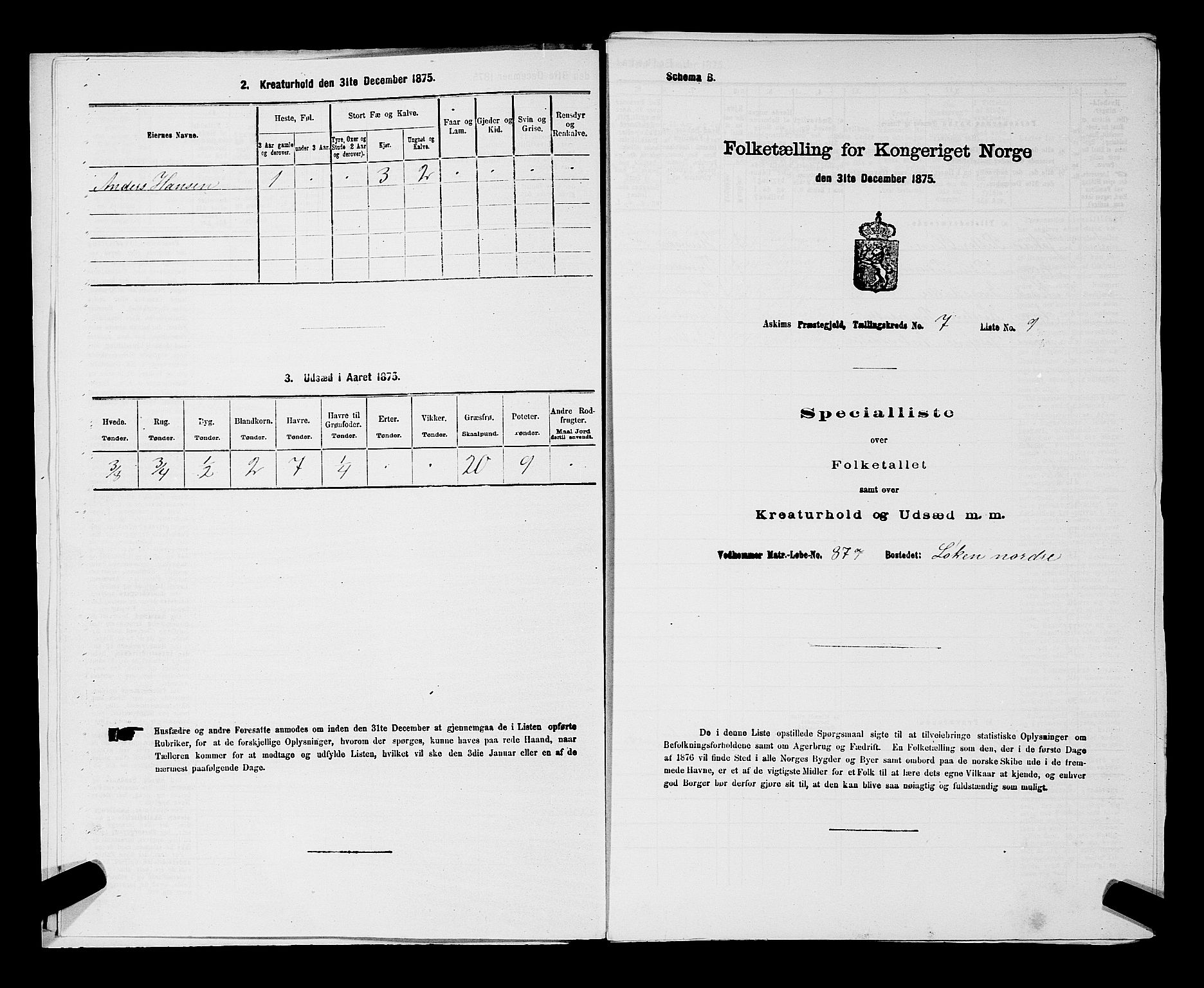 RA, 1875 census for 0124P Askim, 1875, p. 433