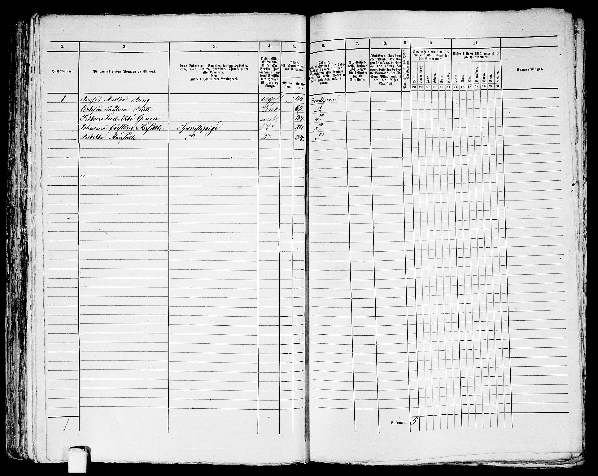 RA, 1865 census for Trondheim, 1865, p. 1155