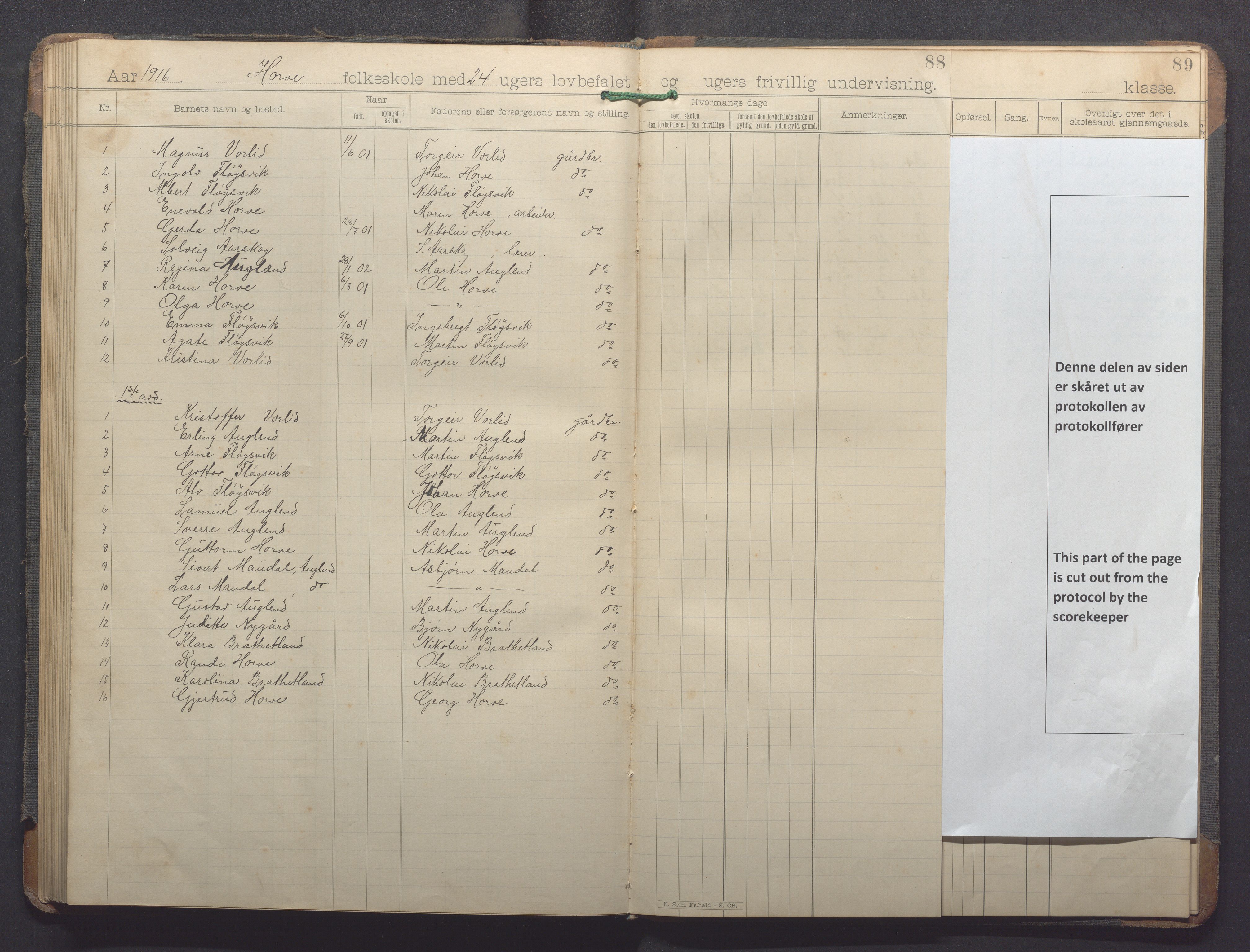 Høle kommune - Horve skole, IKAR/K-100029/I/L0001: Skoleprotokoll, 1894-1916, p. 88