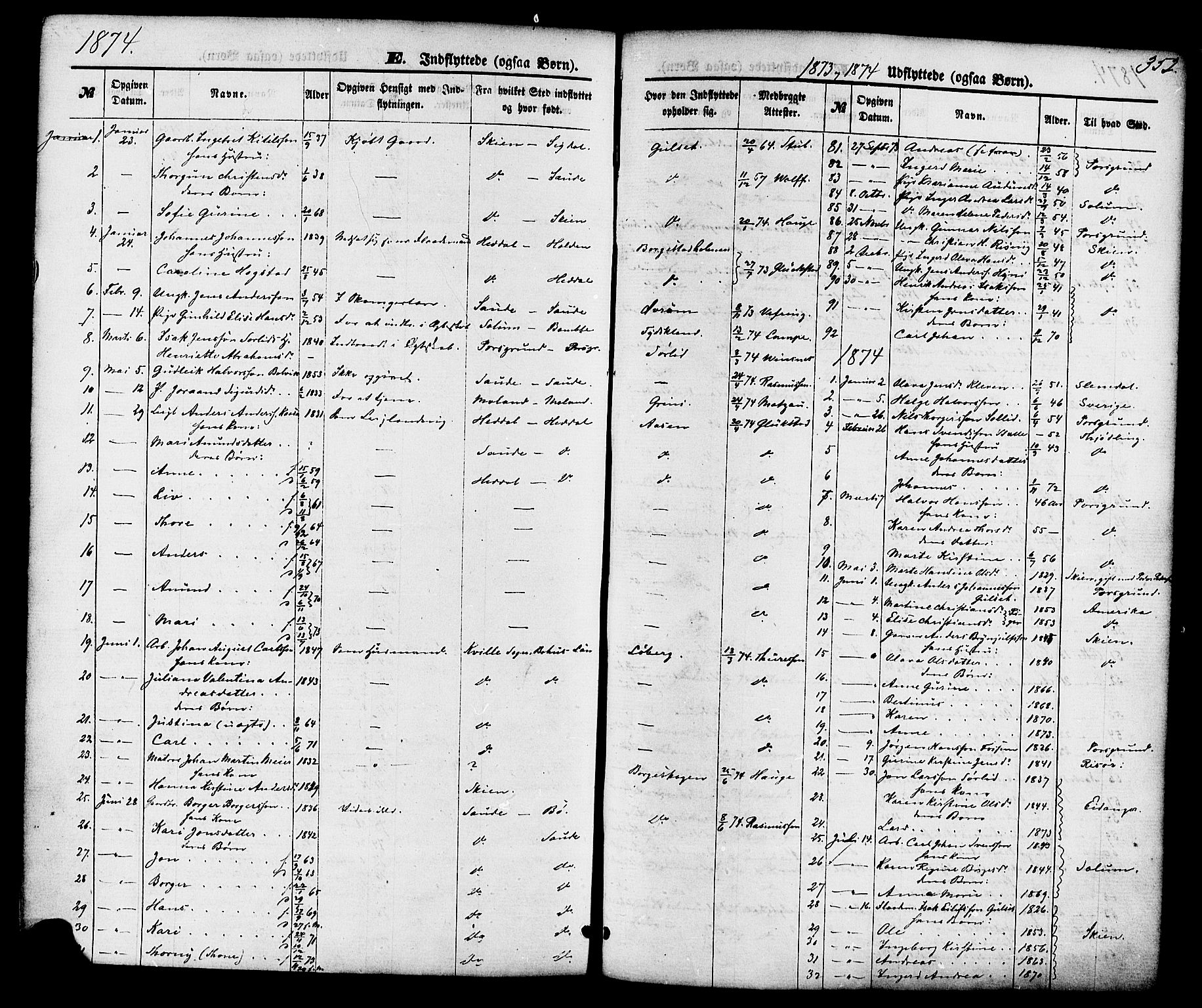 Gjerpen kirkebøker, AV/SAKO-A-265/F/Fa/L0009: Parish register (official) no. I 9, 1872-1885, p. 352