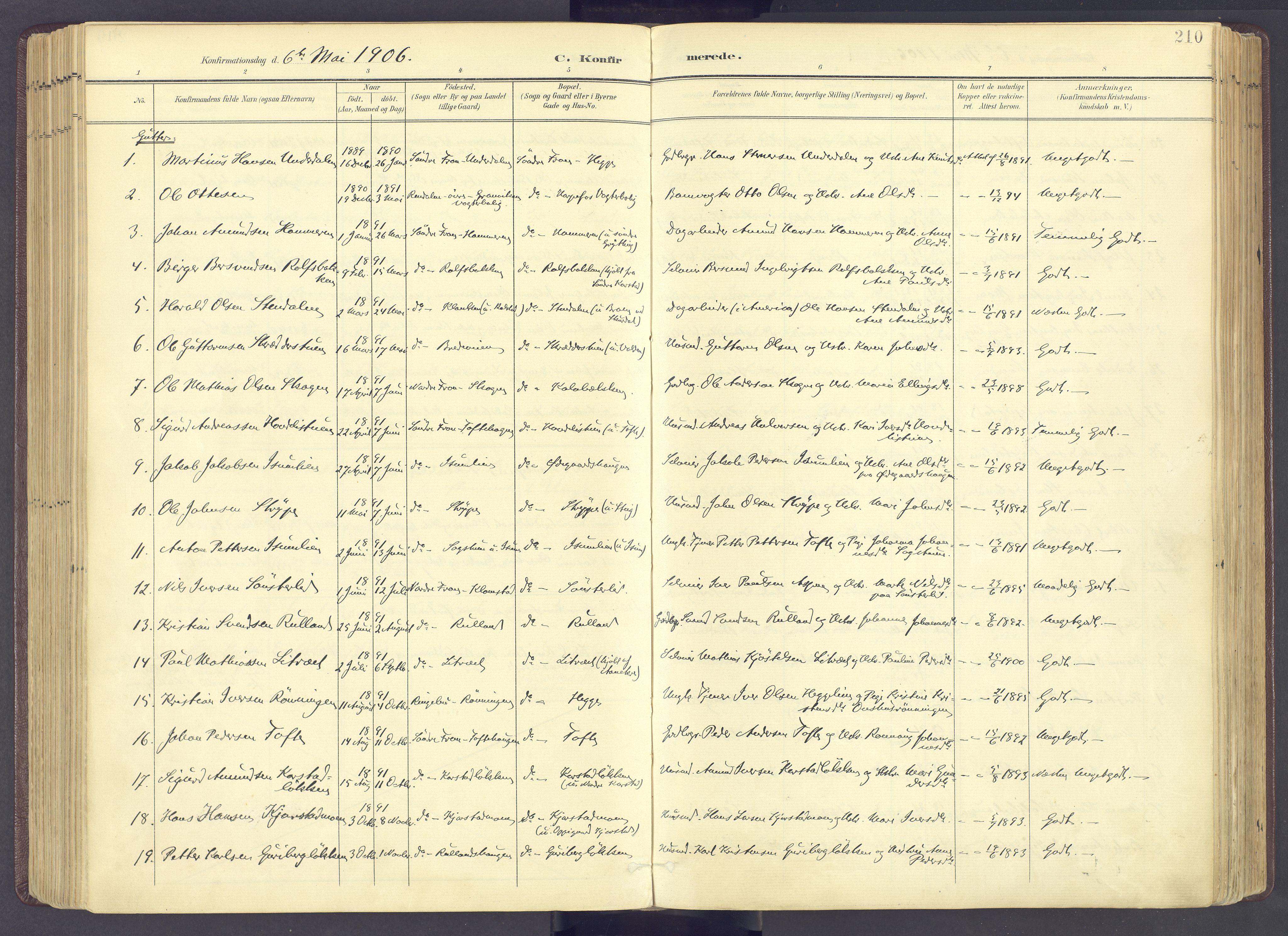 Sør-Fron prestekontor, SAH/PREST-010/H/Ha/Haa/L0004: Parish register (official) no. 4, 1898-1919, p. 210
