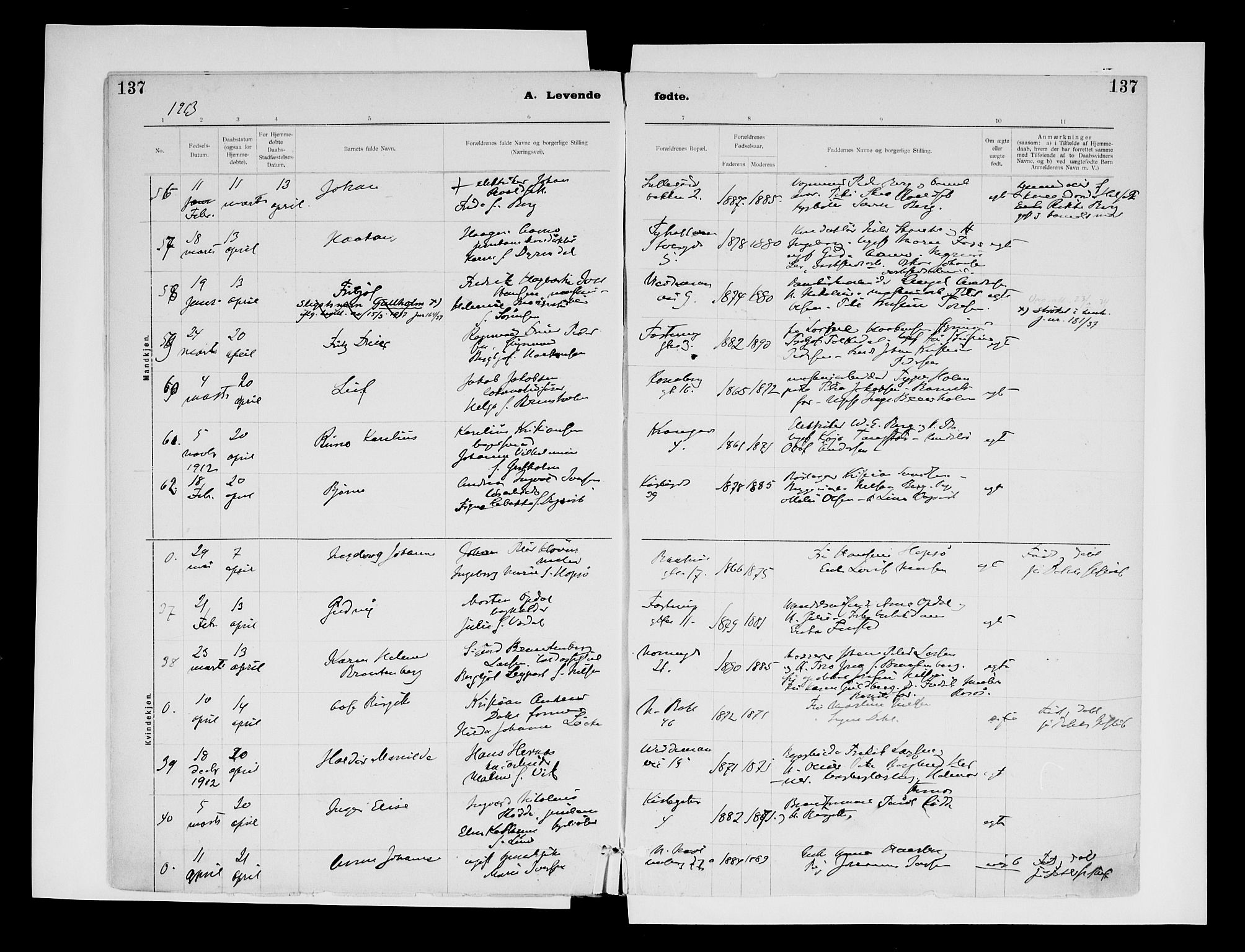 Ministerialprotokoller, klokkerbøker og fødselsregistre - Sør-Trøndelag, SAT/A-1456/604/L0203: Parish register (official) no. 604A23, 1908-1916, p. 137