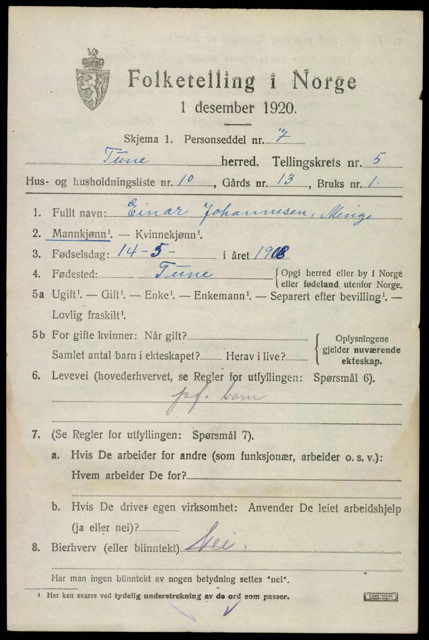 SAO, 1920 census for Tune, 1920, p. 5550