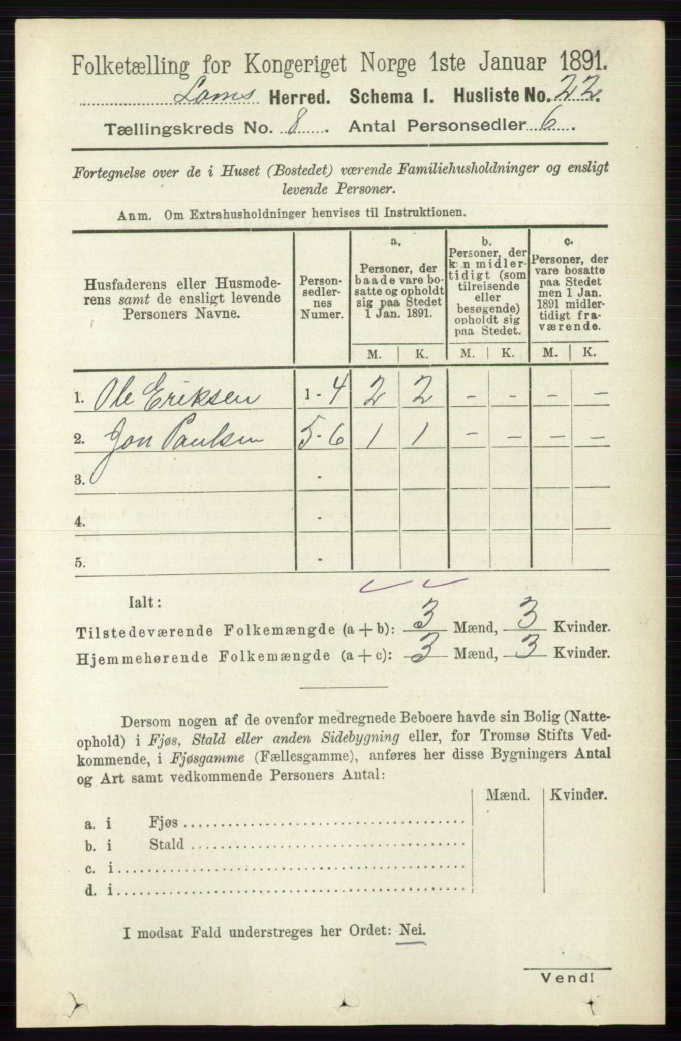 RA, 1891 census for 0514 Lom, 1891, p. 3064