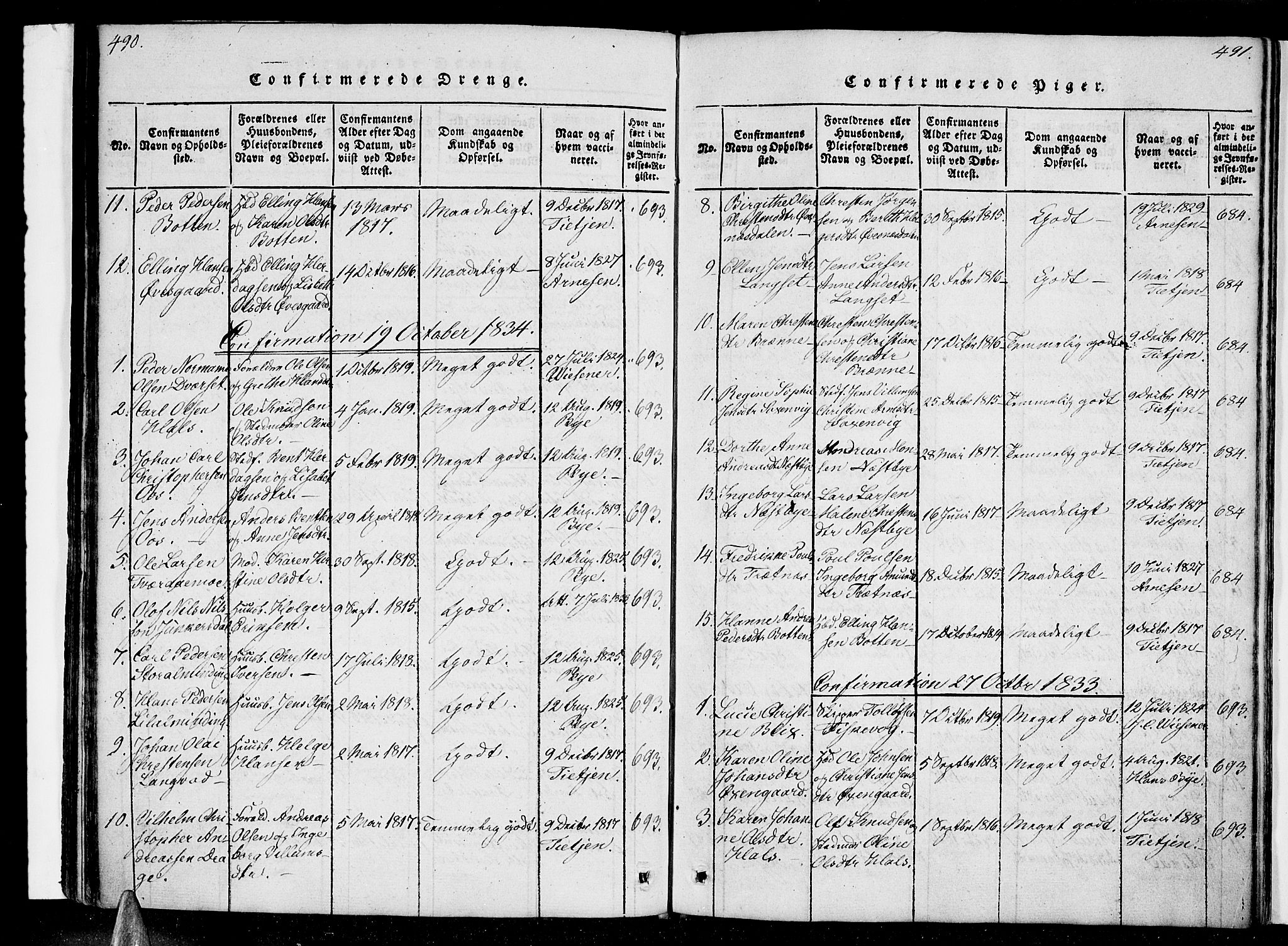 Ministerialprotokoller, klokkerbøker og fødselsregistre - Nordland, AV/SAT-A-1459/847/L0665: Parish register (official) no. 847A05, 1818-1841, p. 490-491