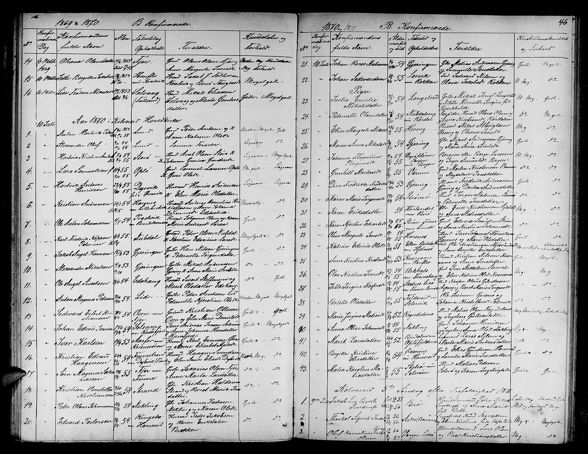 Ministerialprotokoller, klokkerbøker og fødselsregistre - Nord-Trøndelag, SAT/A-1458/780/L0650: Parish register (copy) no. 780C02, 1866-1884, p. 46