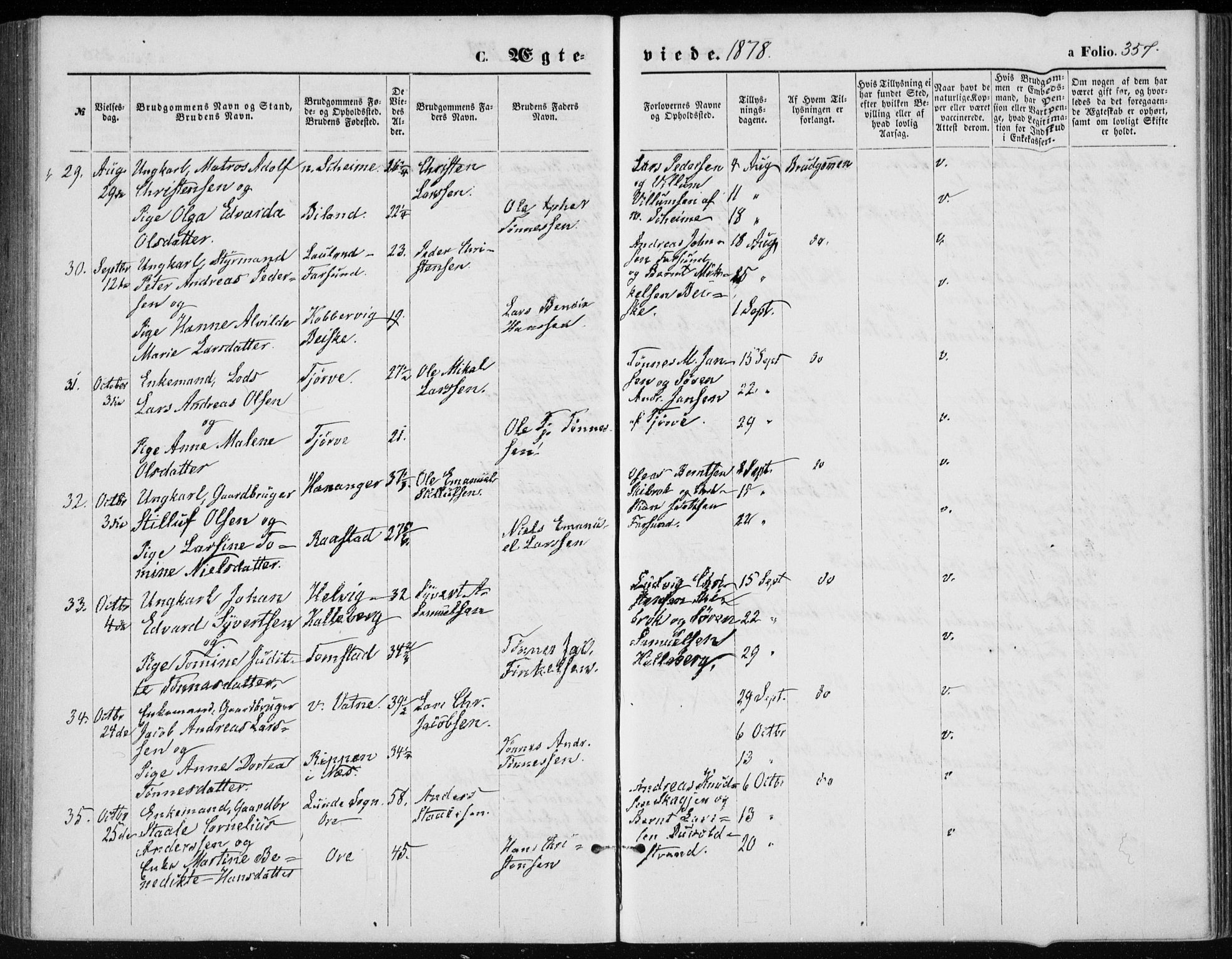 Lista sokneprestkontor, AV/SAK-1111-0027/F/Fb/L0004: Parish register (copy) no. B 4, 1877-1891, p. 357