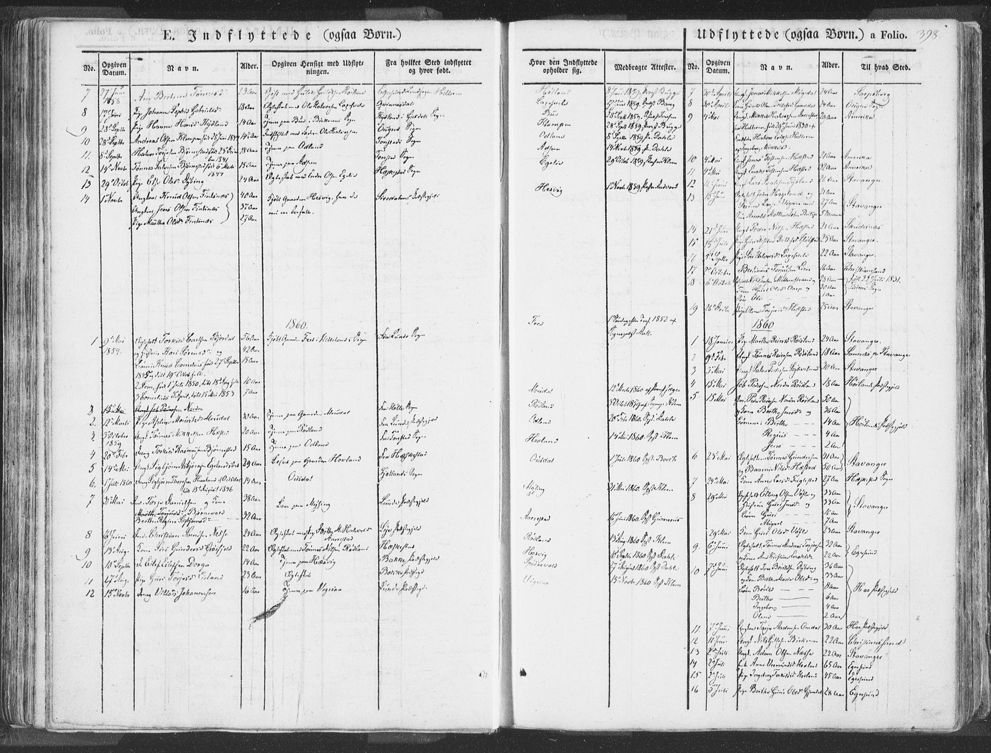 Helleland sokneprestkontor, AV/SAST-A-101810: Parish register (official) no. A 6.2, 1834-1863, p. 398