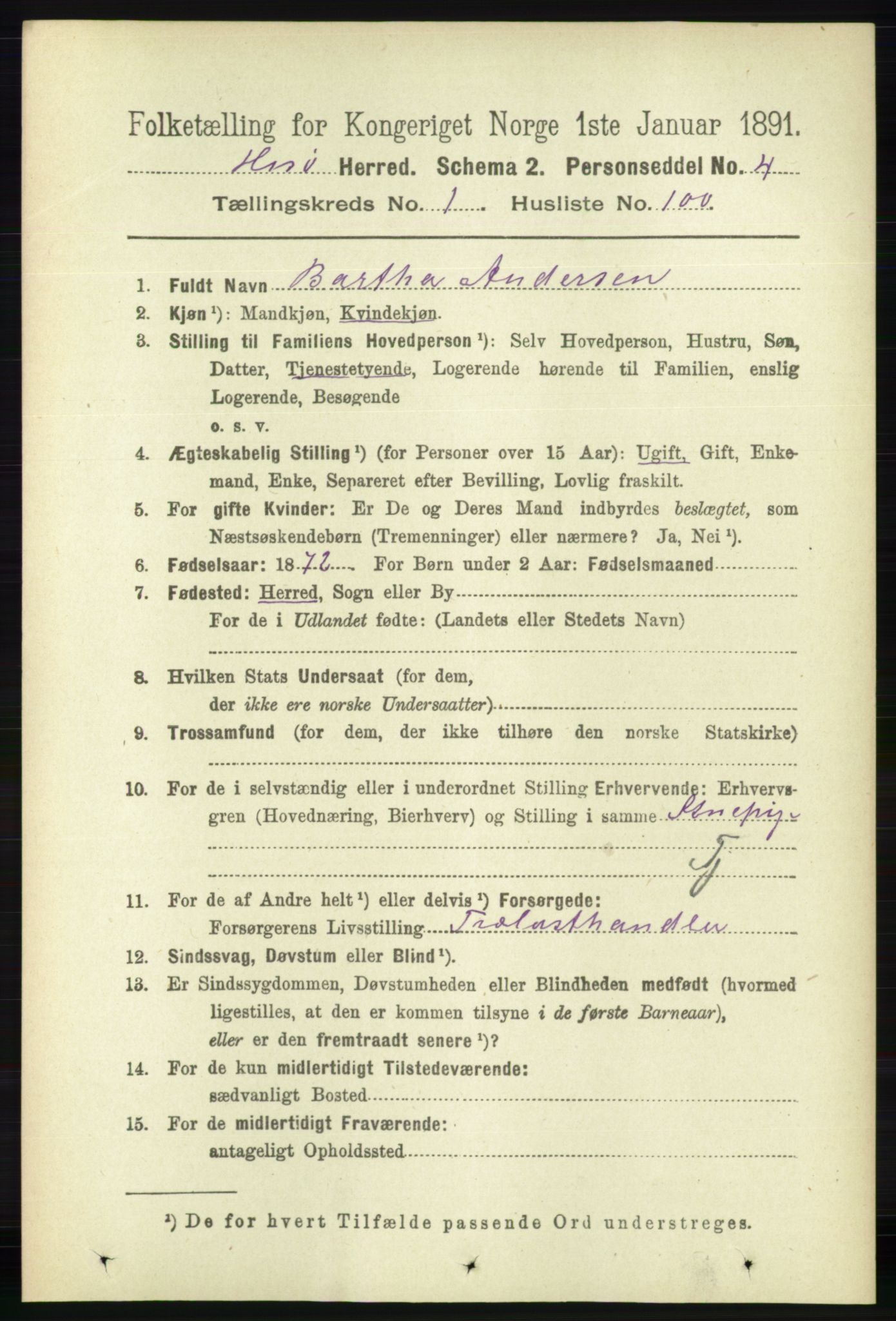 RA, 1891 census for 0922 Hisøy, 1891, p. 709