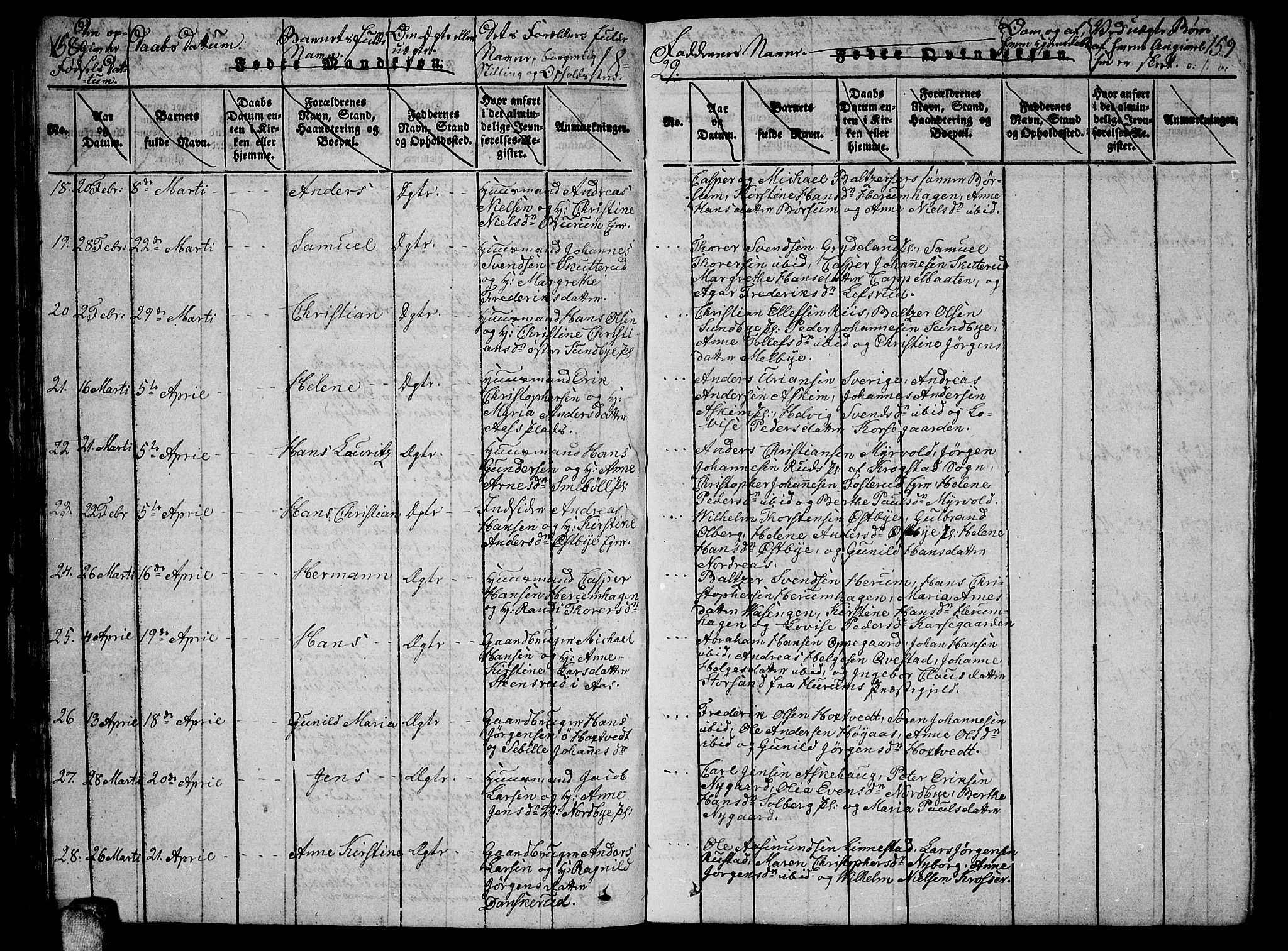 Ås prestekontor Kirkebøker, SAO/A-10894/G/Ga/L0002: Parish register (copy) no. I 2, 1820-1836, p. 158-159