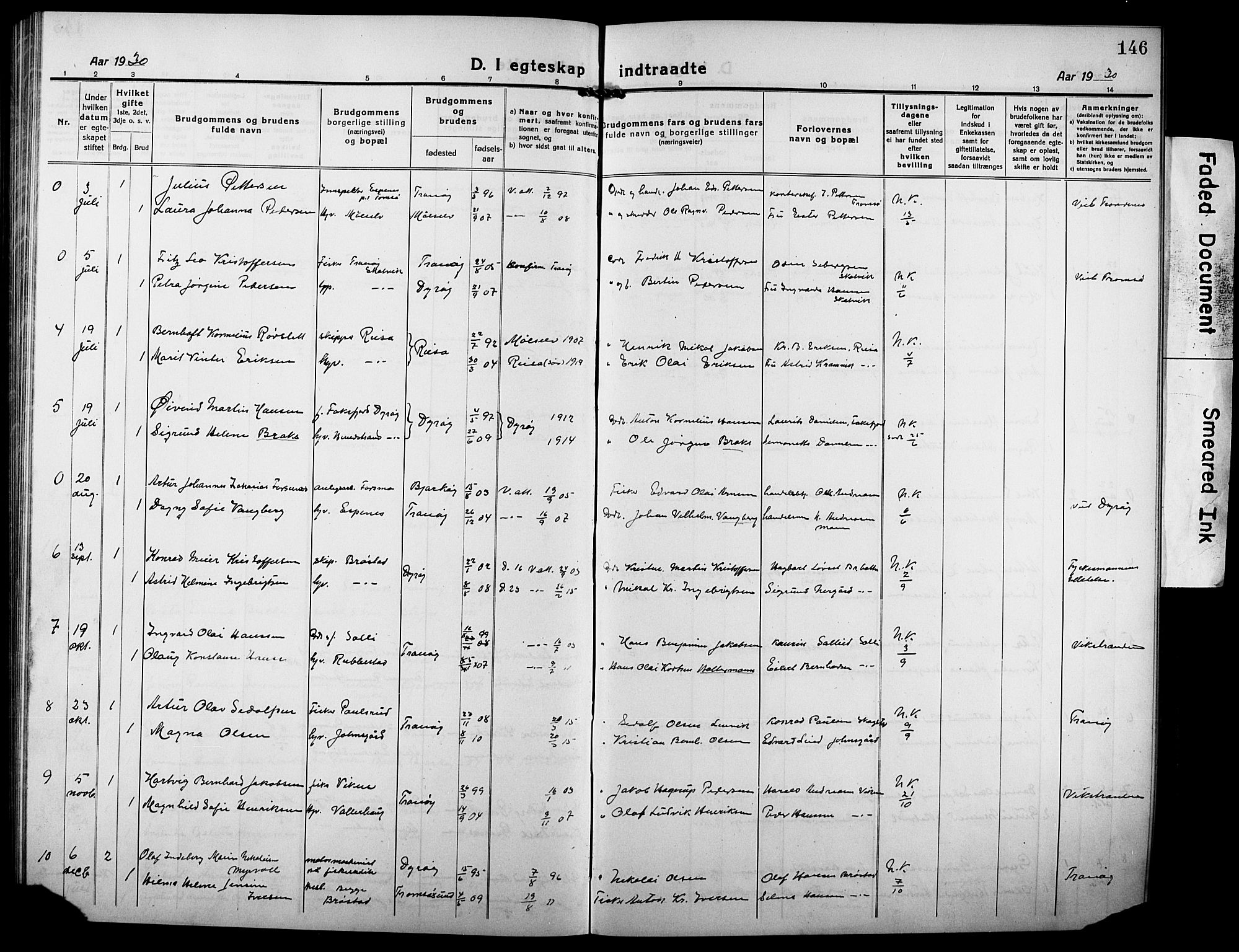 Tranøy sokneprestkontor, AV/SATØ-S-1313/I/Ia/Iab/L0006klokker: Parish register (copy) no. 6, 1919-1932, p. 146