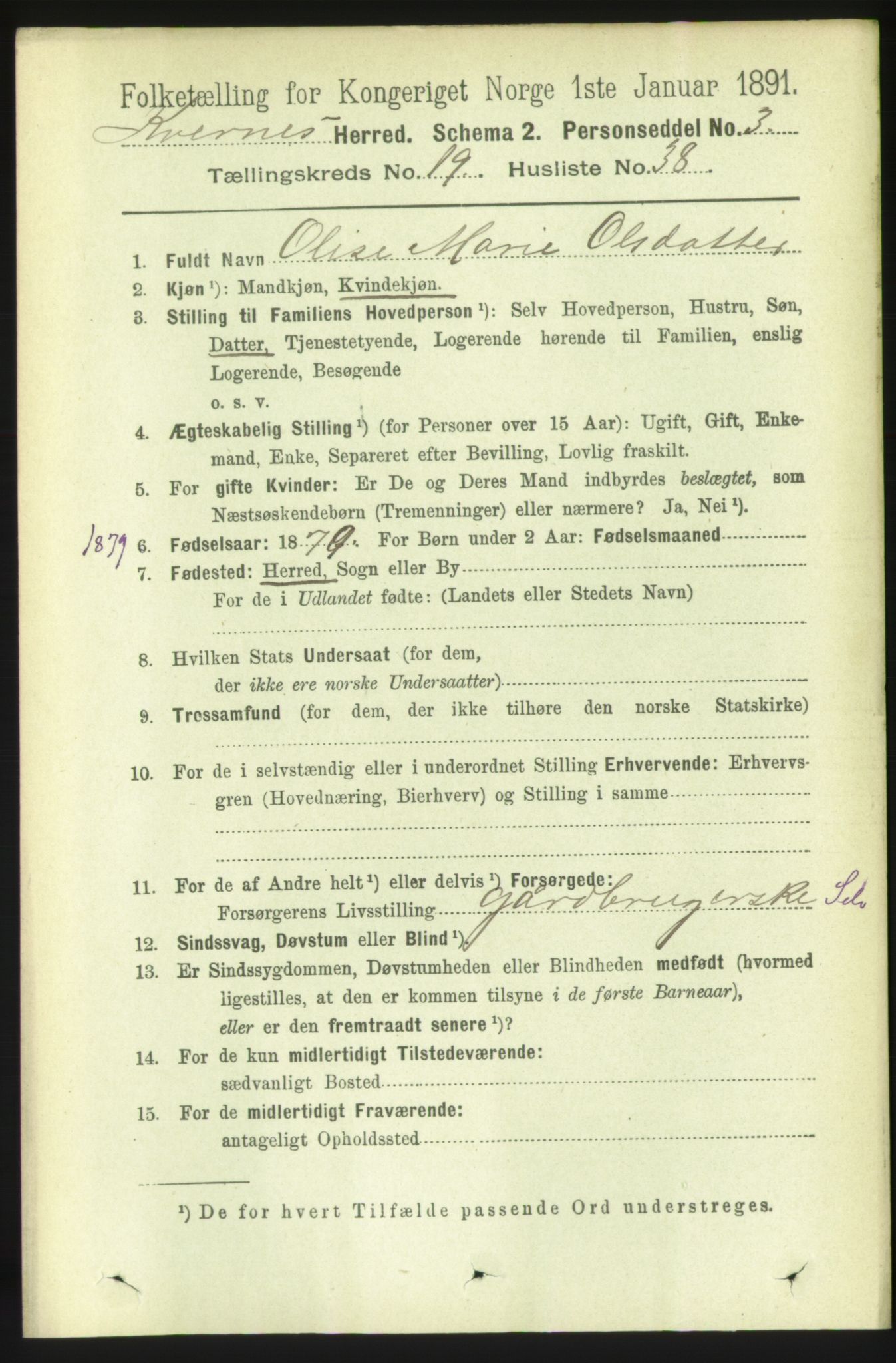 RA, 1891 census for 1553 Kvernes, 1891, p. 8708