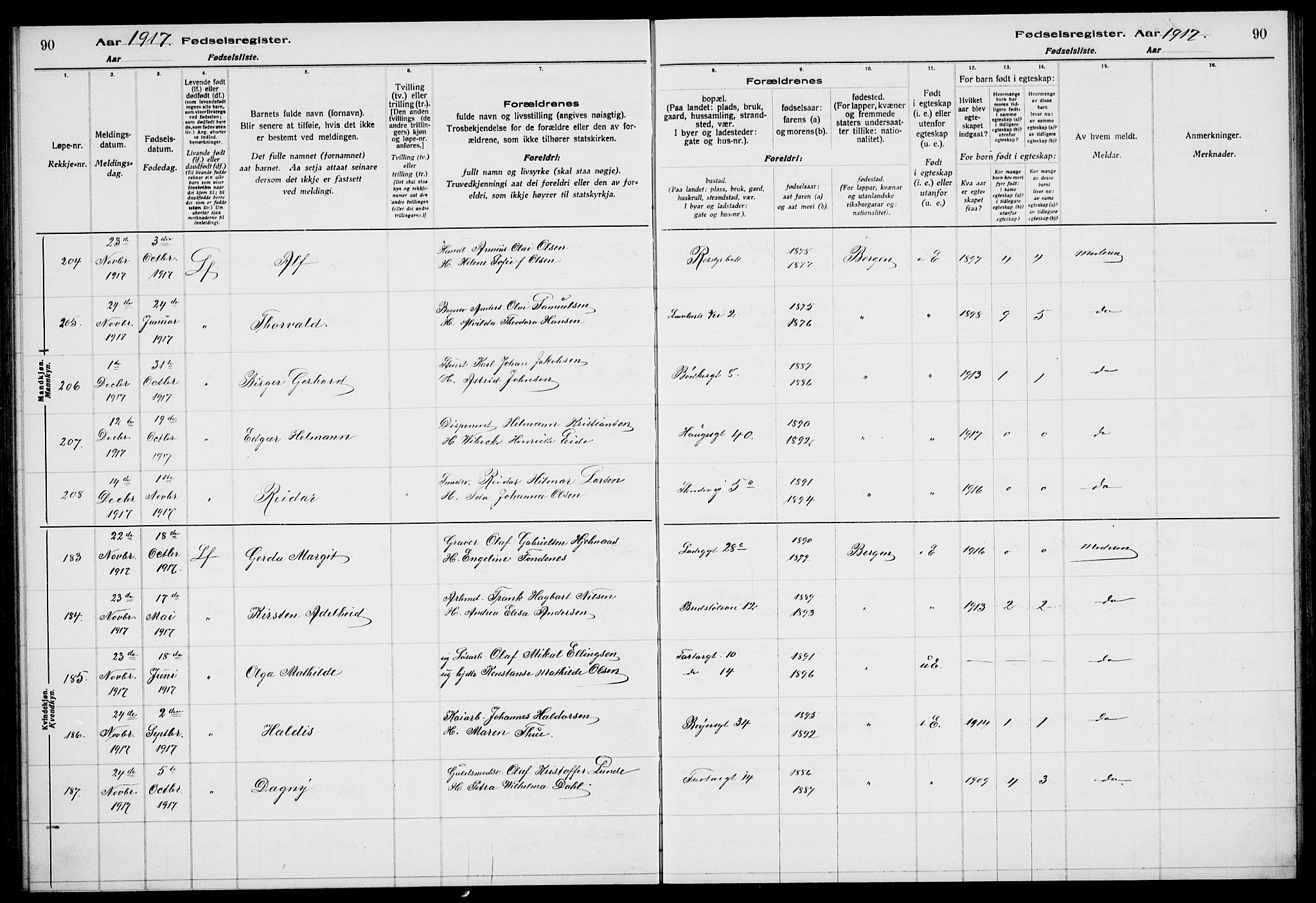 Sandviken Sokneprestembete, AV/SAB-A-77601/I/Ib/L00A1: Birth register no. A 1, 1915-1920, p. 90