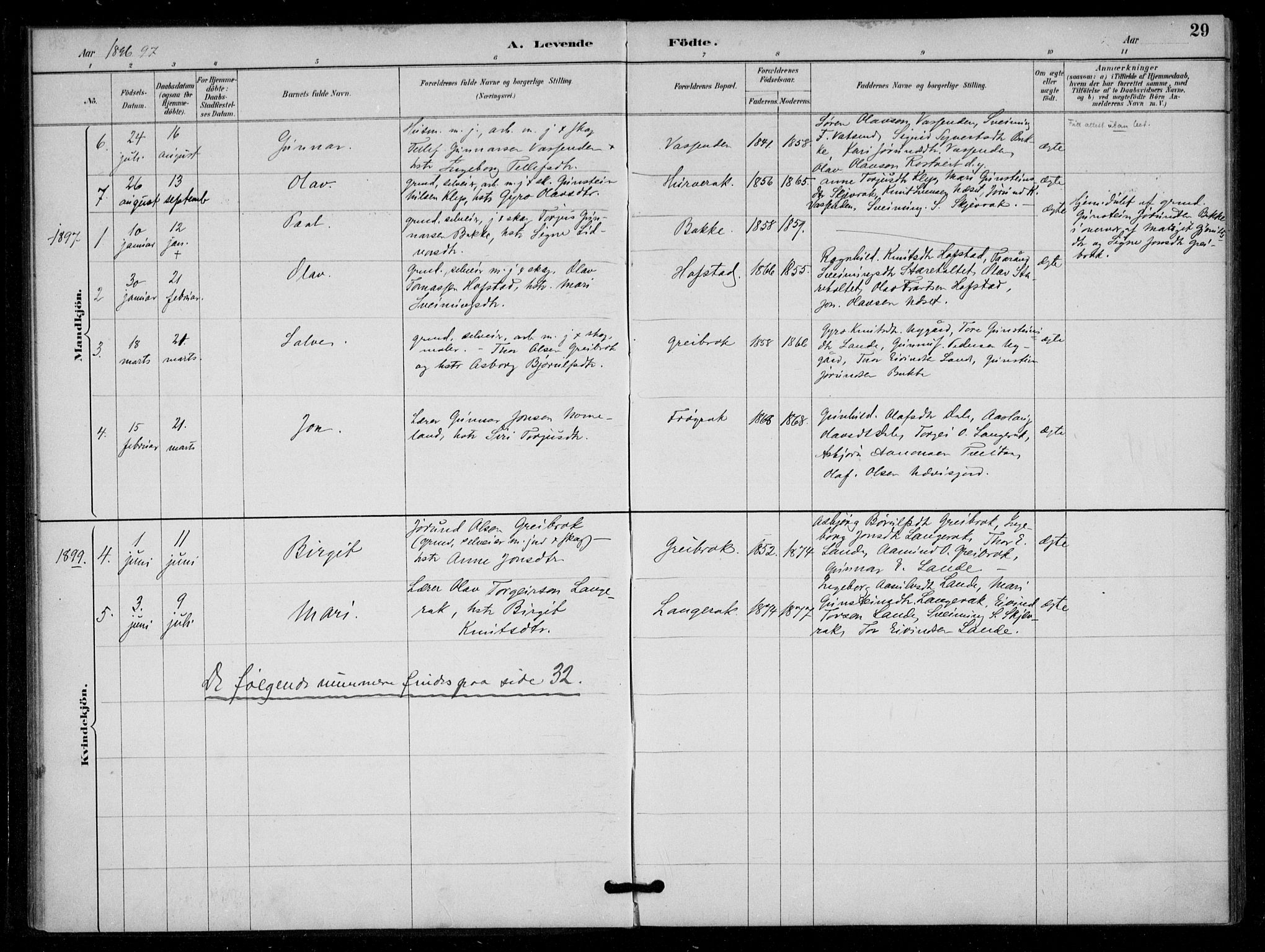 Bygland sokneprestkontor, SAK/1111-0006/F/Fa/Fad/L0001: Parish register (official) no. A 1, 1885-1906, p. 29