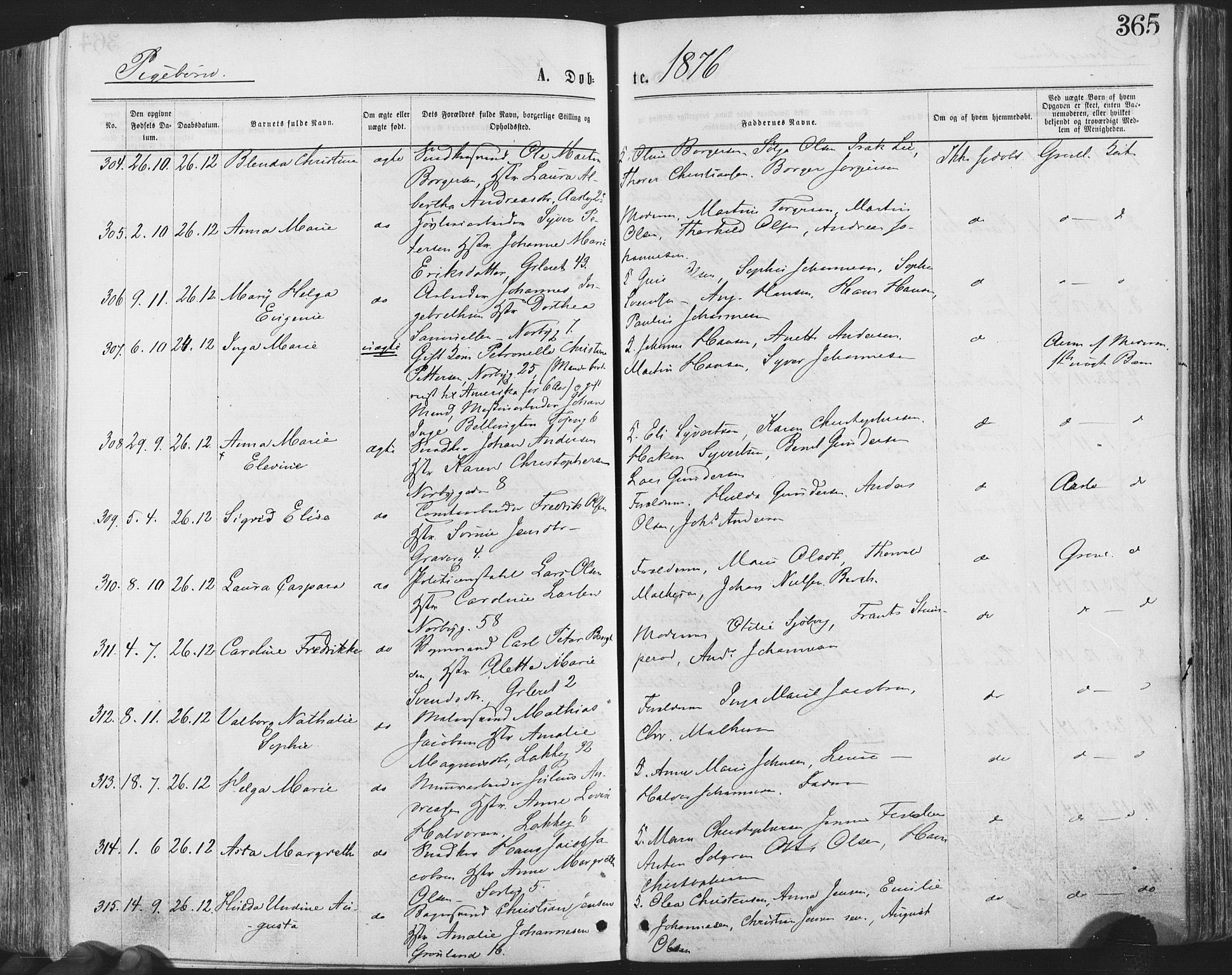 Grønland prestekontor Kirkebøker, SAO/A-10848/F/Fa/L0004: Parish register (official) no. 4, 1869-1880, p. 365