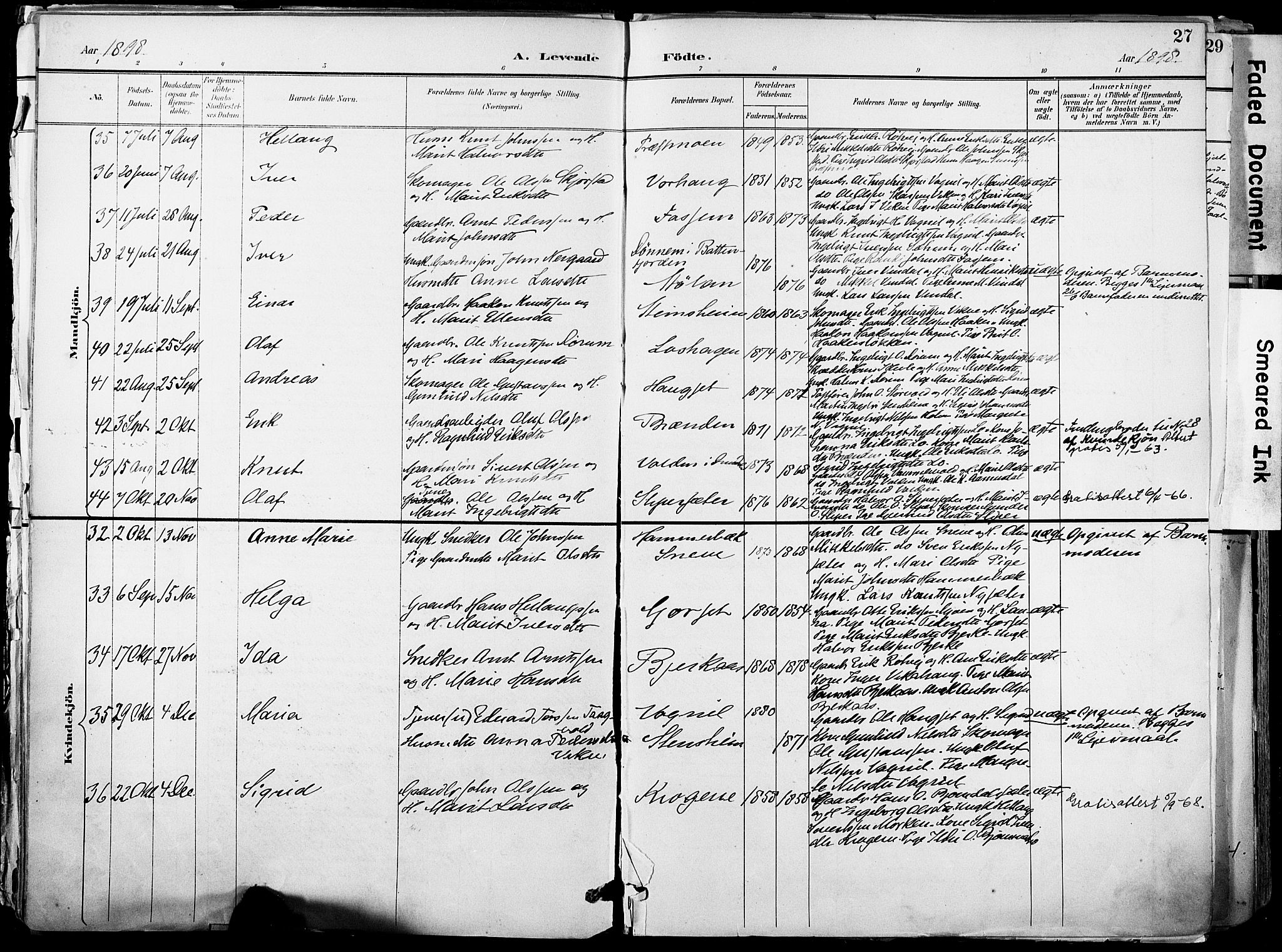 Ministerialprotokoller, klokkerbøker og fødselsregistre - Sør-Trøndelag, SAT/A-1456/678/L0902: Parish register (official) no. 678A11, 1895-1911, p. 27