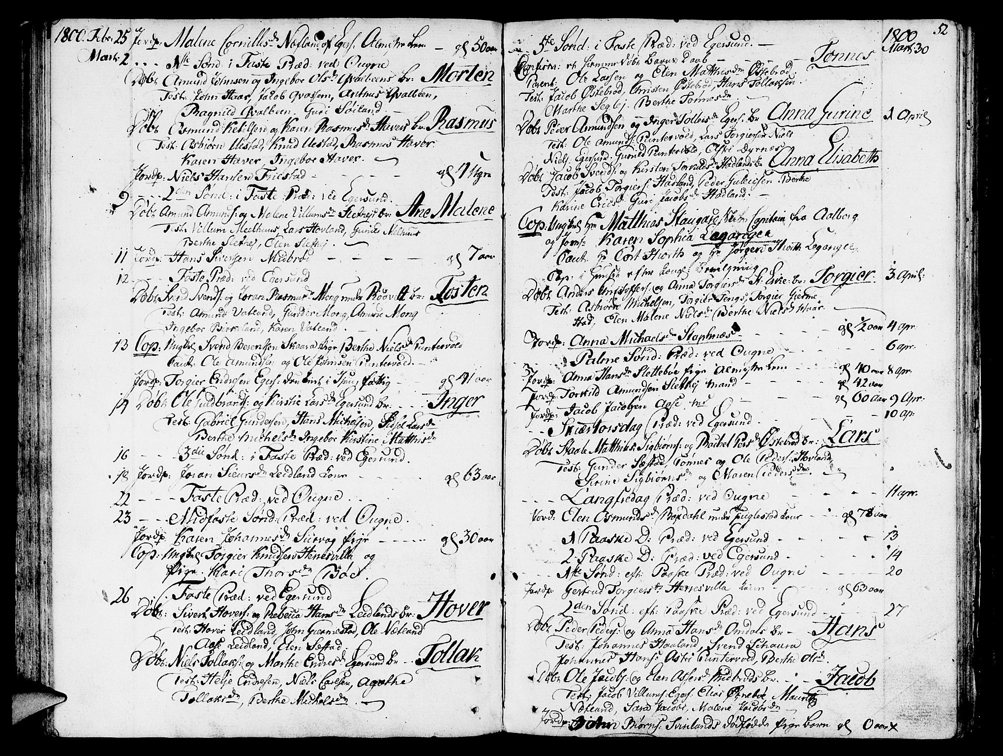 Eigersund sokneprestkontor, AV/SAST-A-101807/001/30/30BA/L0005: Parish register (official) no. A 5 /1, 1790-1808, p. 52